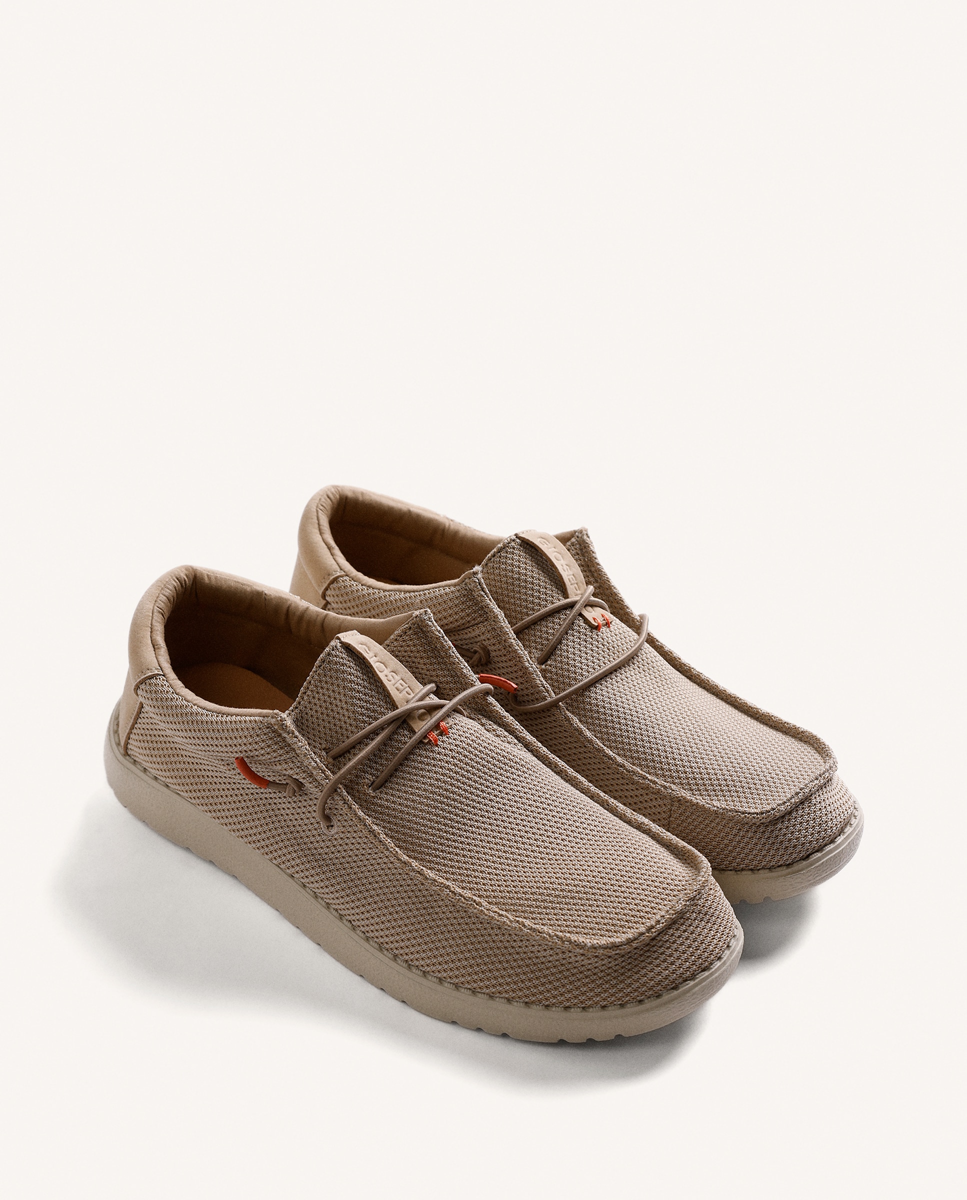 Mocassins de Malha com Cordões Elásticos Areia-2