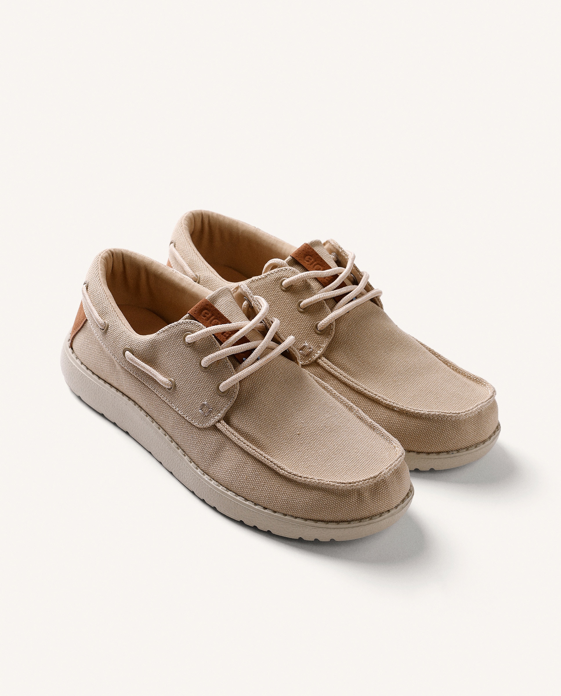 Mocassins de Lona com Acabamentos Coloridos e Cordões Areia-2