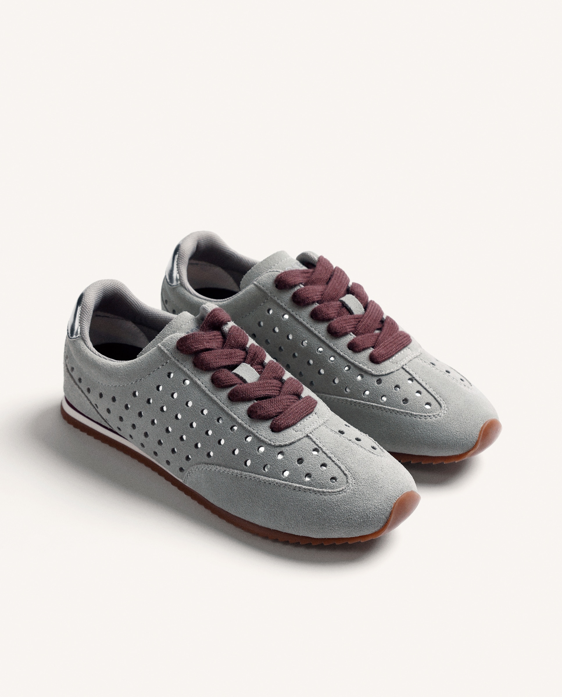 Sapatilhas Desportivas de Pele Couro Cinzento-2