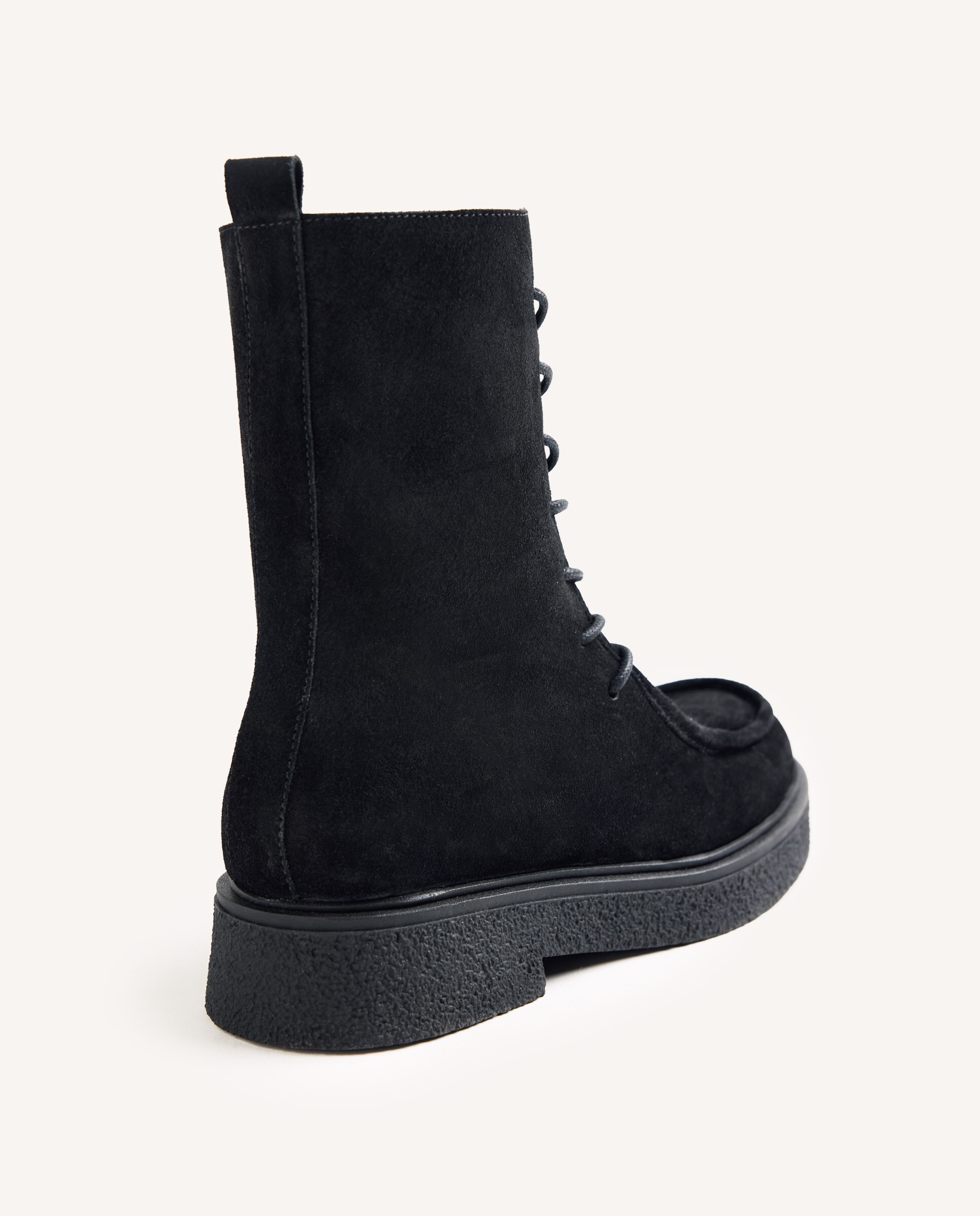 Botas Militares de Pele Camurça com Atacadores Tubulares Preto-4