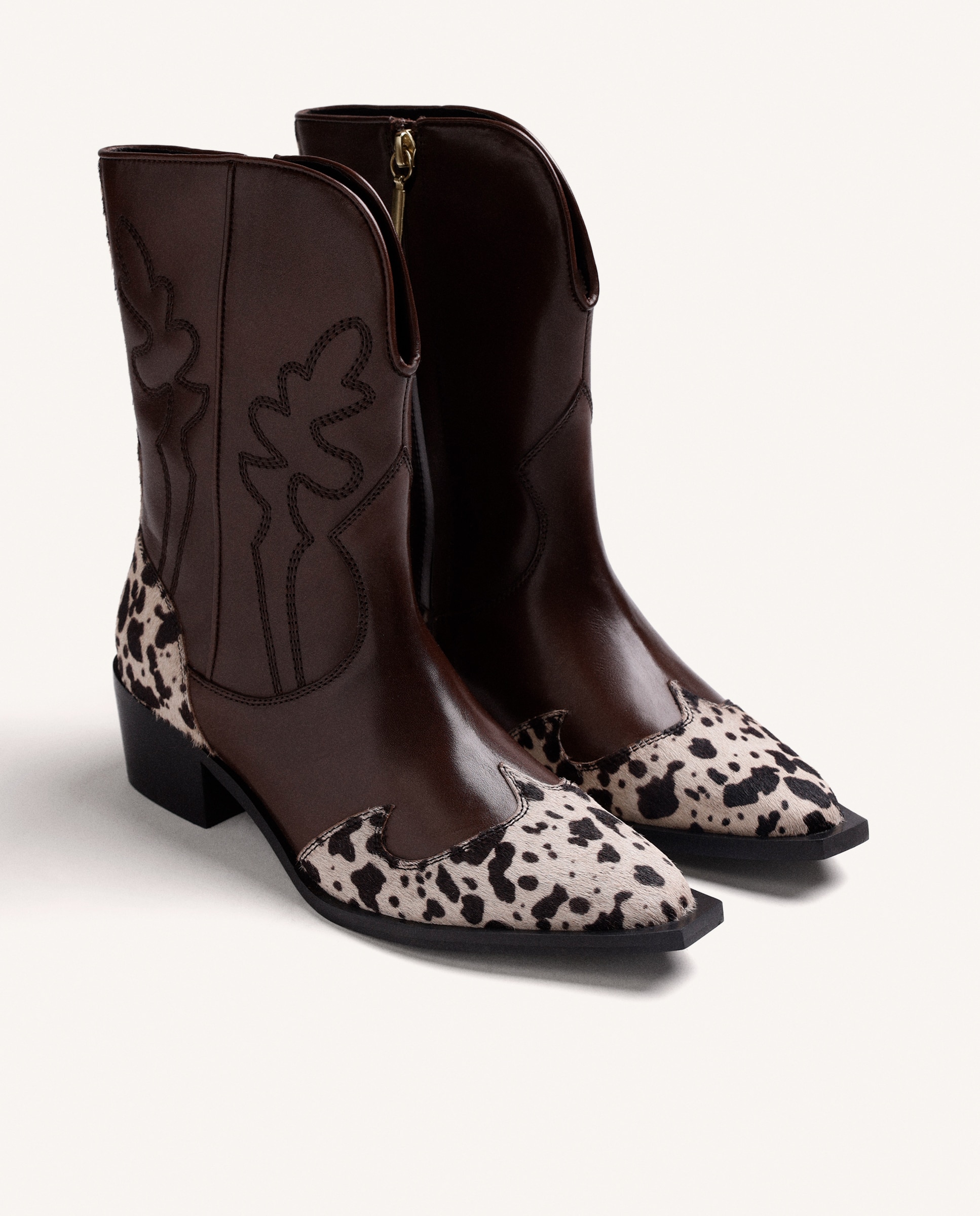 Botas Cowboy de Pele e Tacão Cubano Castanho-2