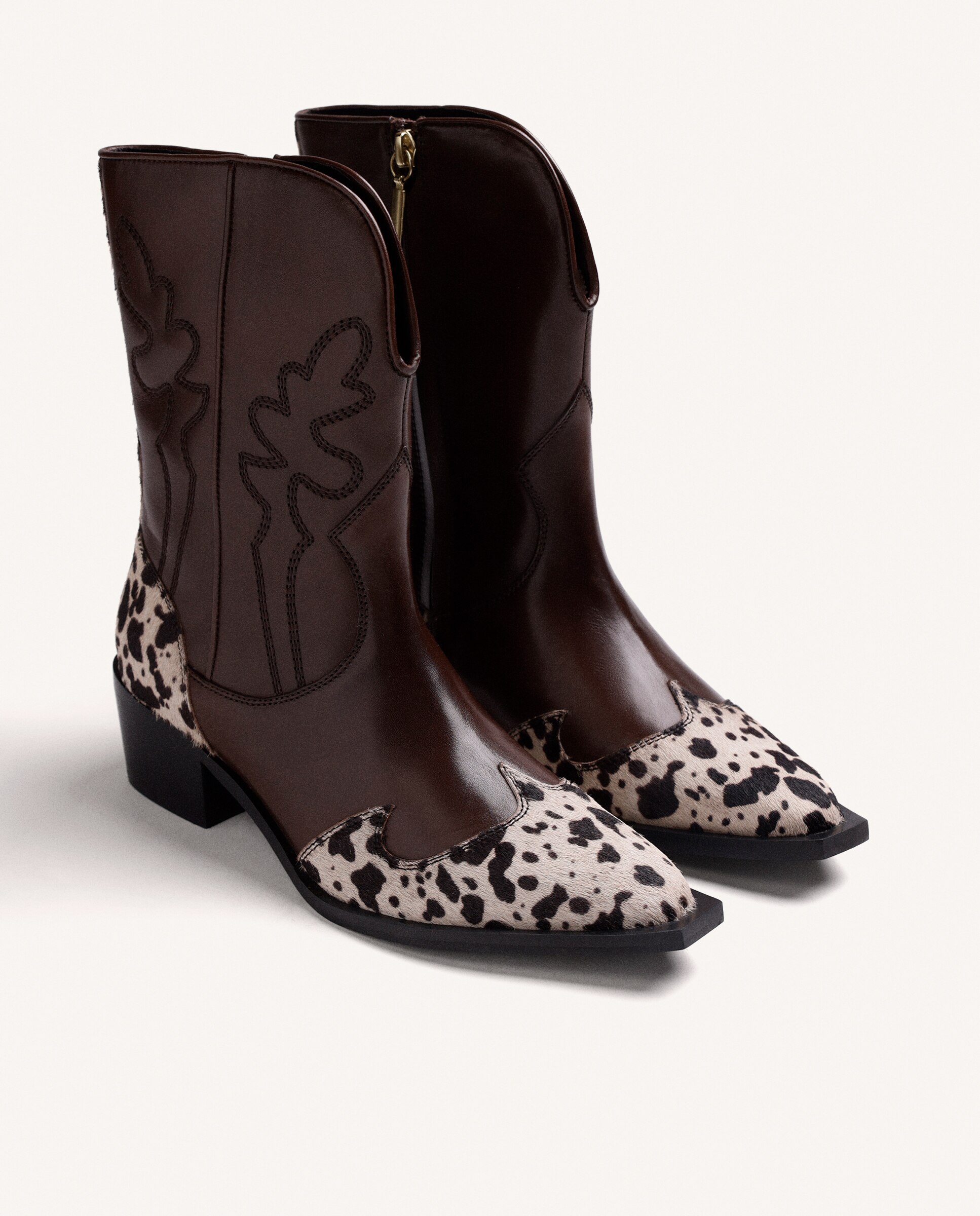 Botas Cowboy de Pele e Tacão Cubano Castanho-2