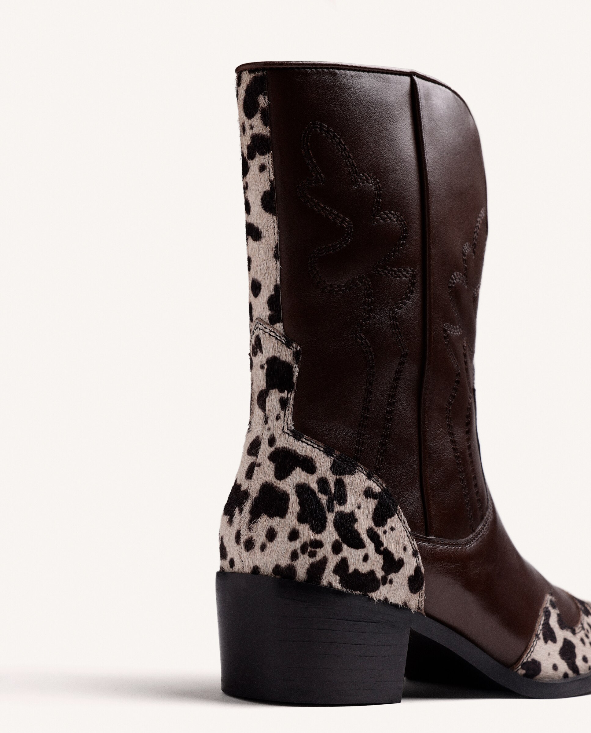 Botas Cowboy de Pele e Tacão Cubano Castanho-4