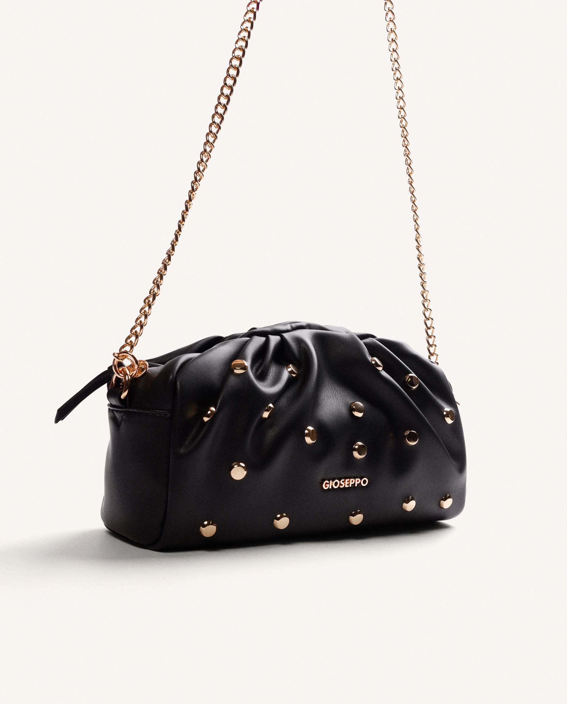 Mala a Tiracolo com Efeito Franzido e Detalhe de Tachas com Fecho Magnético e Fecho Zip Preto-2
