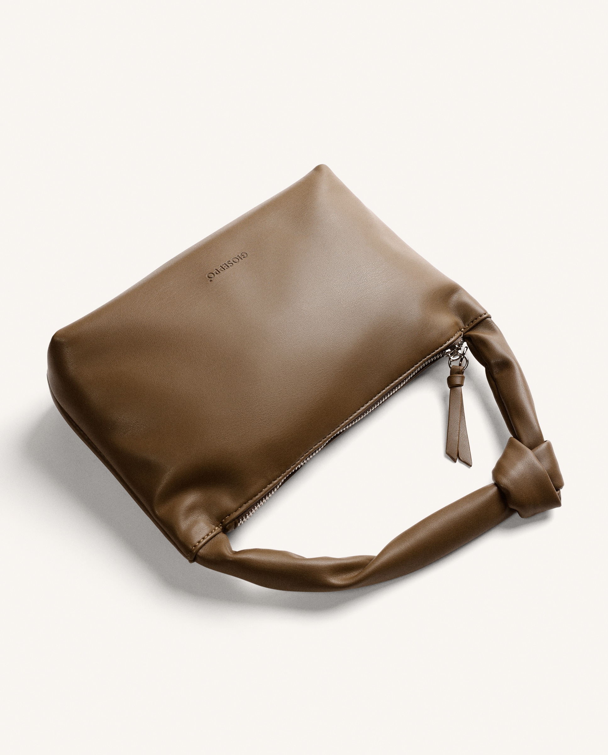 Mala de Ombro com Detalhe de Nó com Fecho Zip Caqui-4