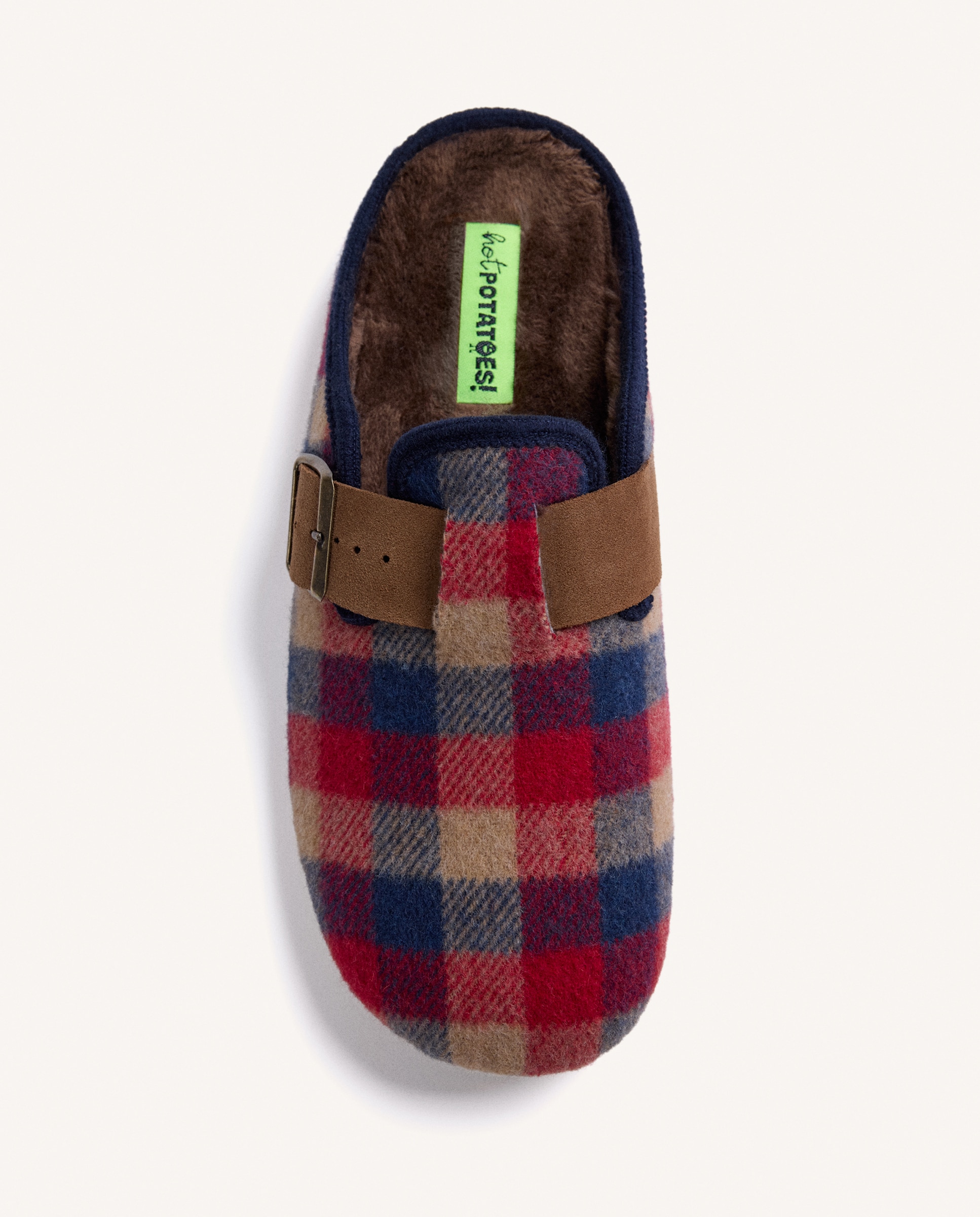 Pantufas Tipo Socas com Estampado Aos Quadrados e Contraste de Cores Castanho-3