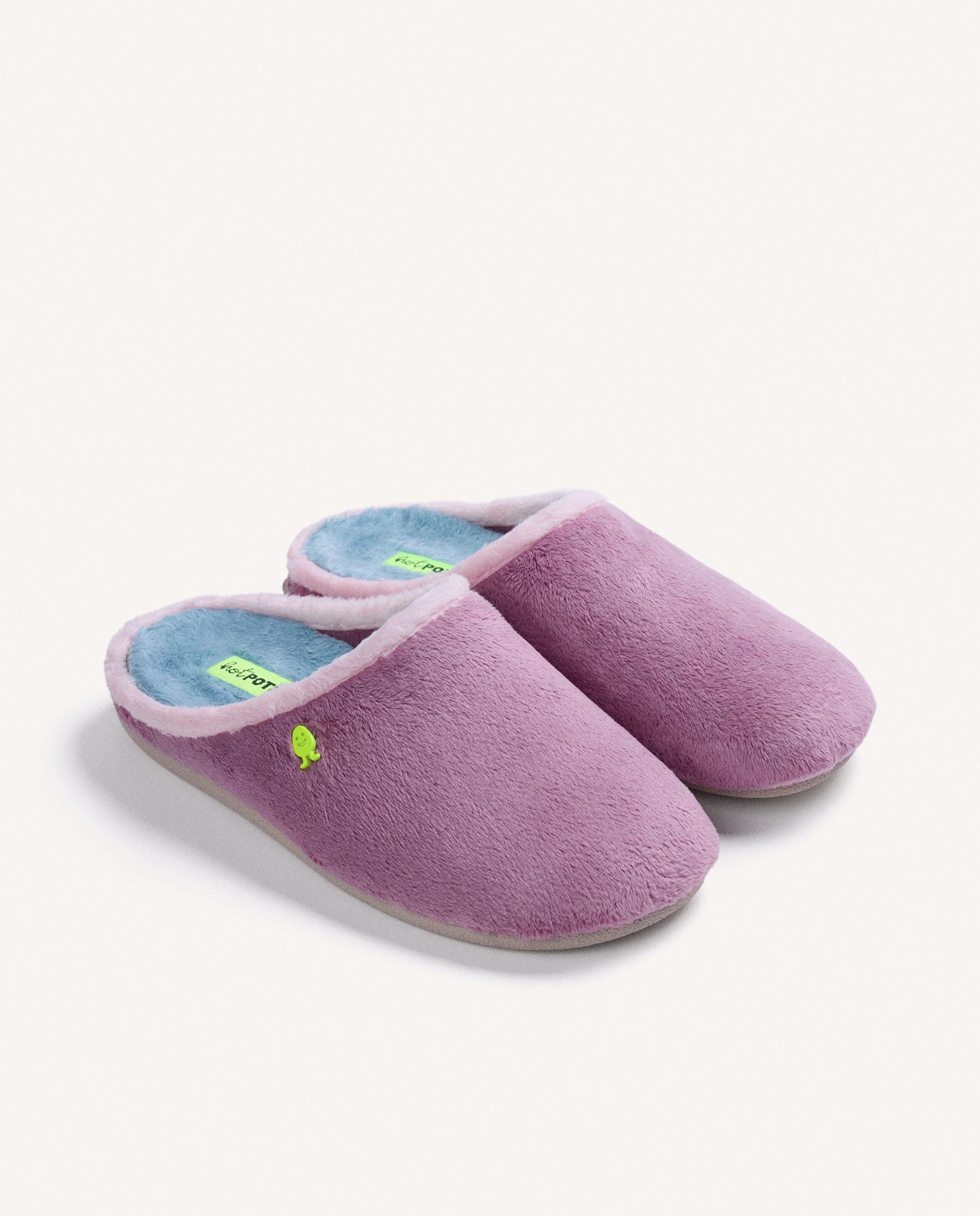 Pantufas de Pelo com Contraste de Cores Rosa-2