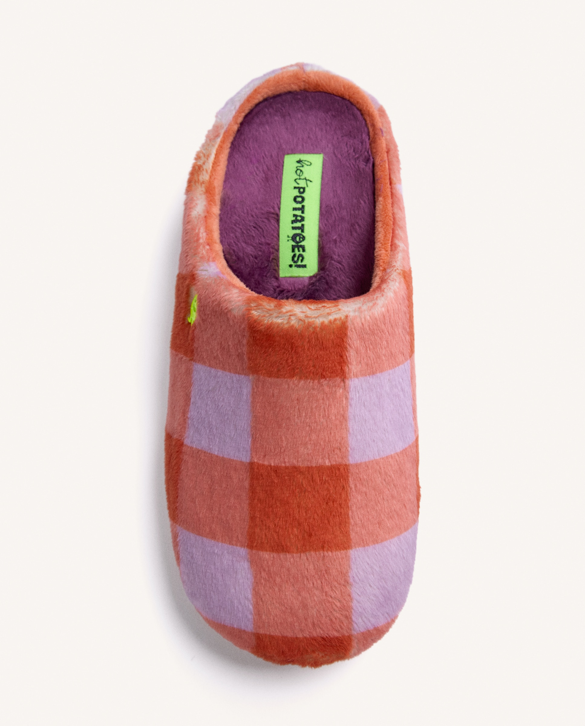 Pantufas de Pelo com Estampado Aos Quadrados Laranja-3
