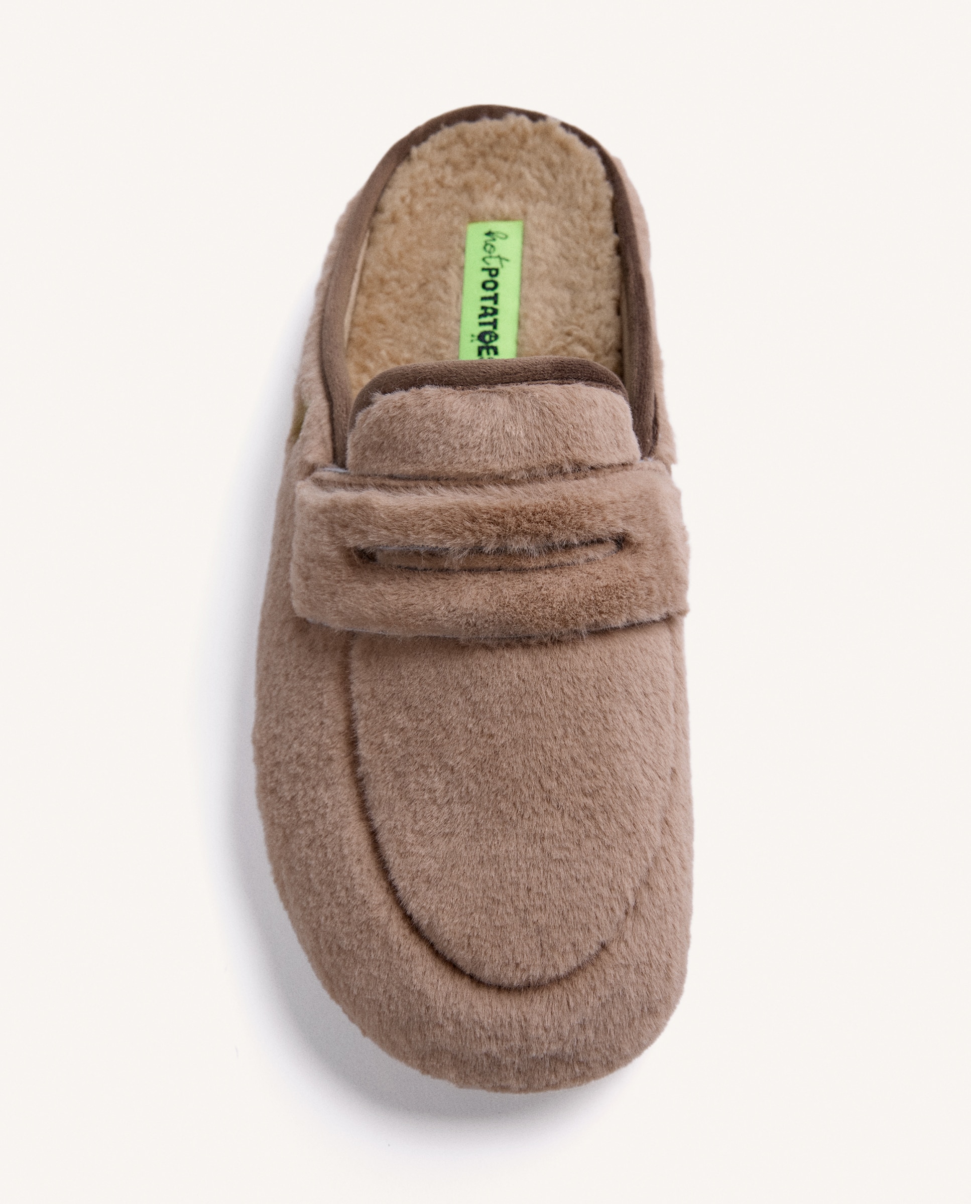 Pantufas Tipo Mocassins de Pelo Taupe-3