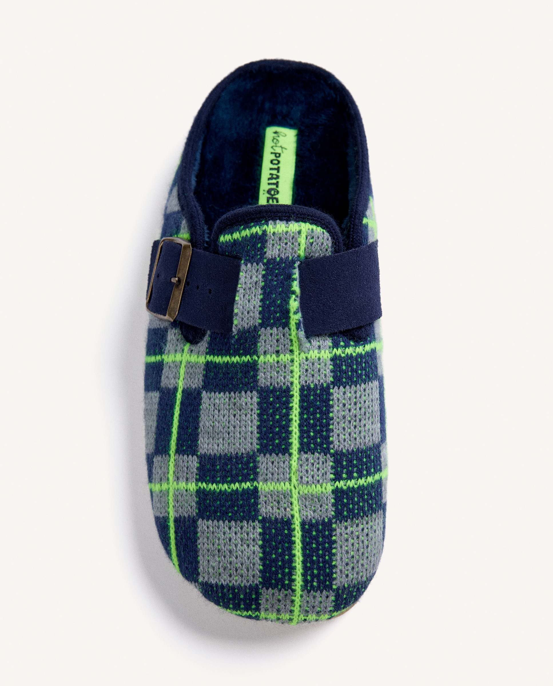 Pantufas Tipo Socas com Estampado Aos Quadrados e Contraste de Cores Marinho-3