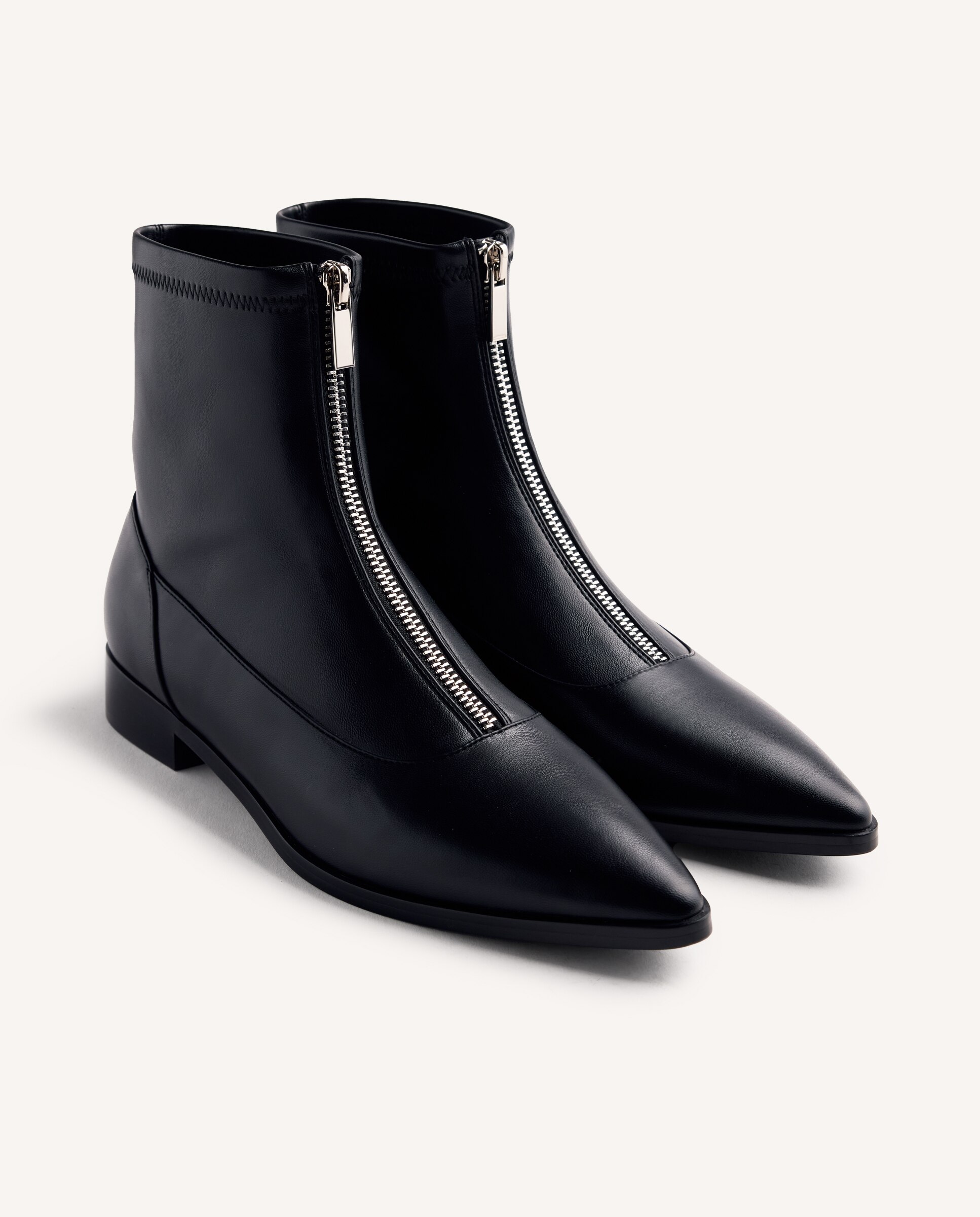 Botins Elásticos com Fecho Zip Frontal e Cano Tipo Meias Preto-2
