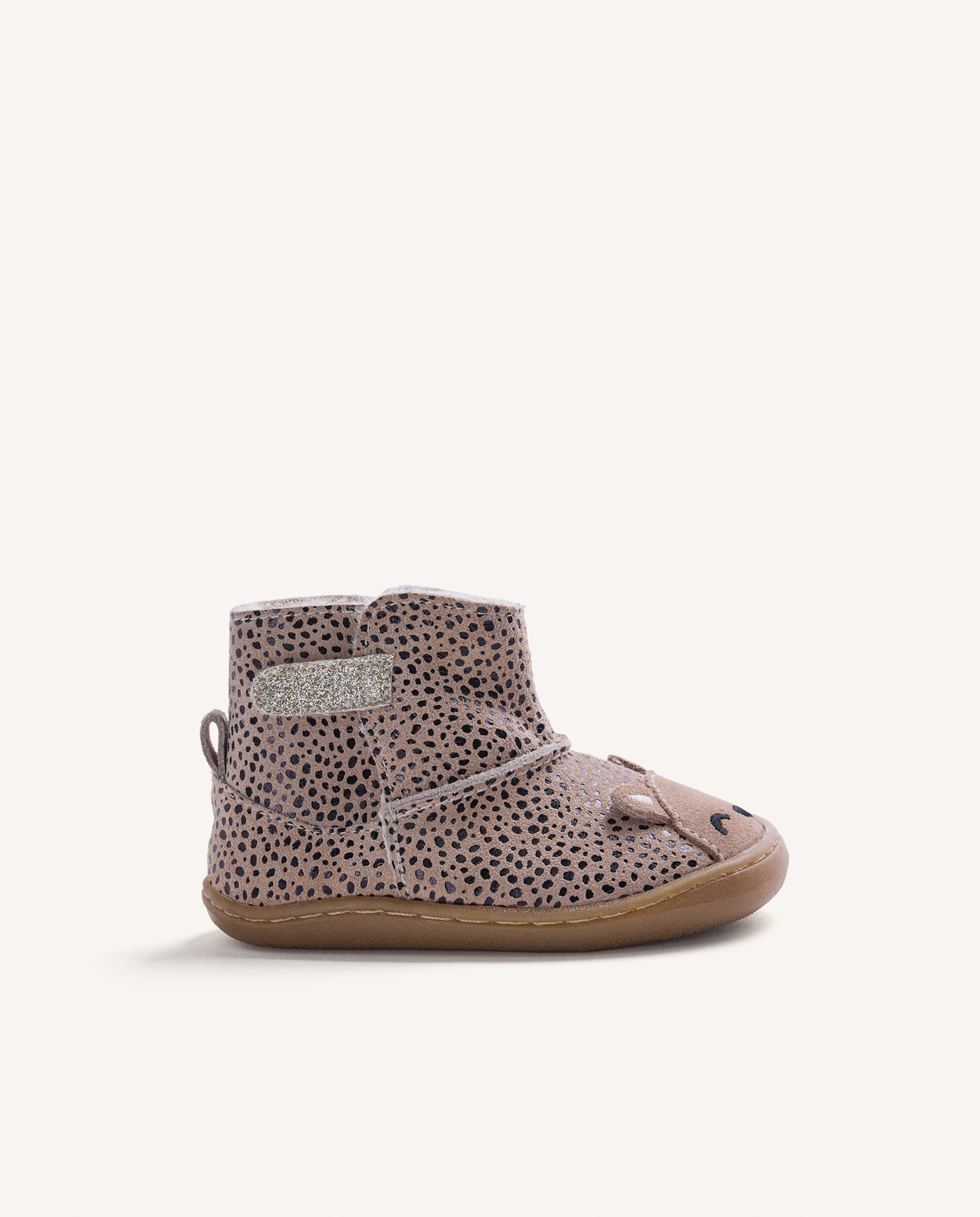 Botins para Bebé de Pele com Carinha de Animal Barefoot Estampado-1
