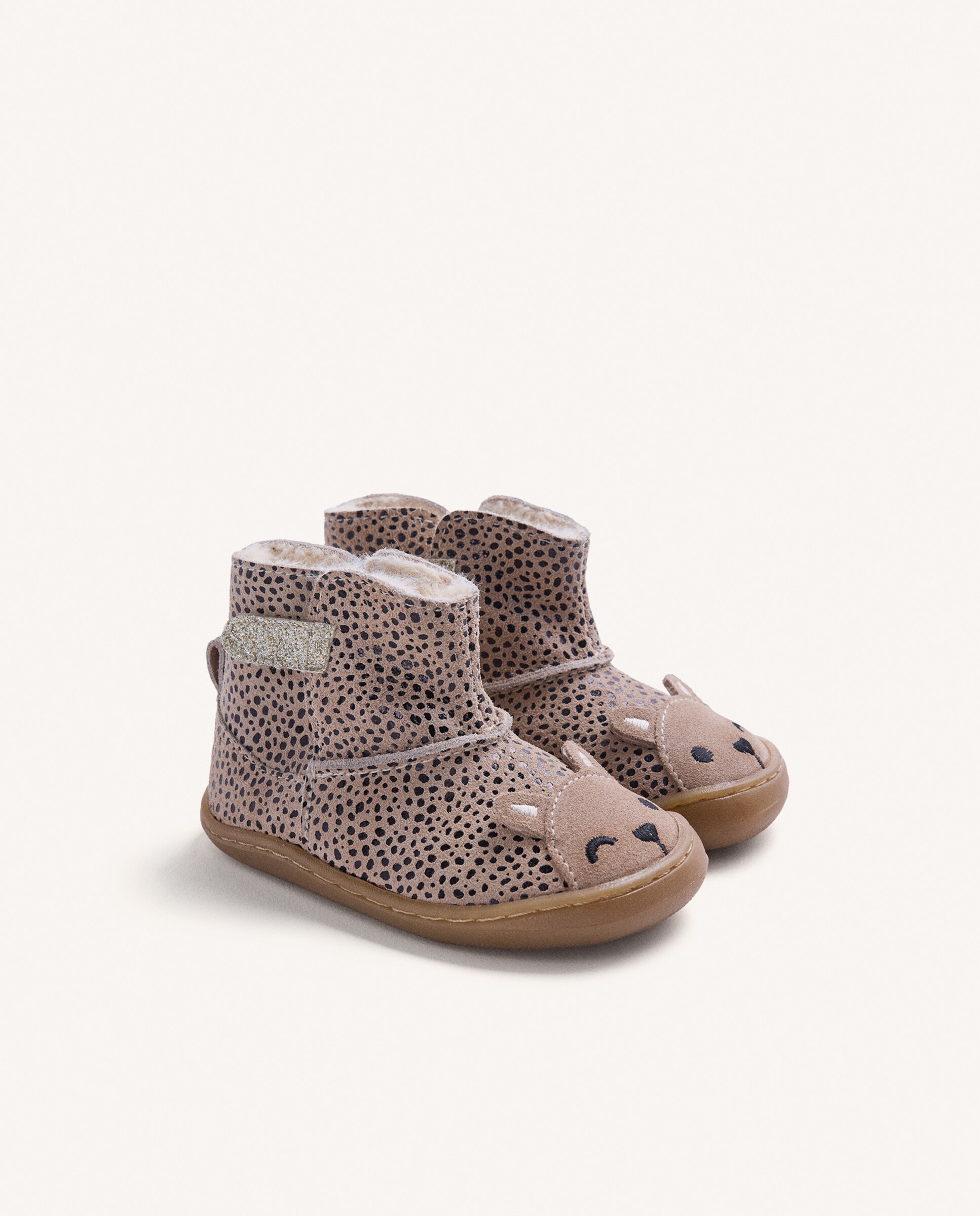 Botins para Bebé de Pele com Carinha de Animal Barefoot Estampado-2
