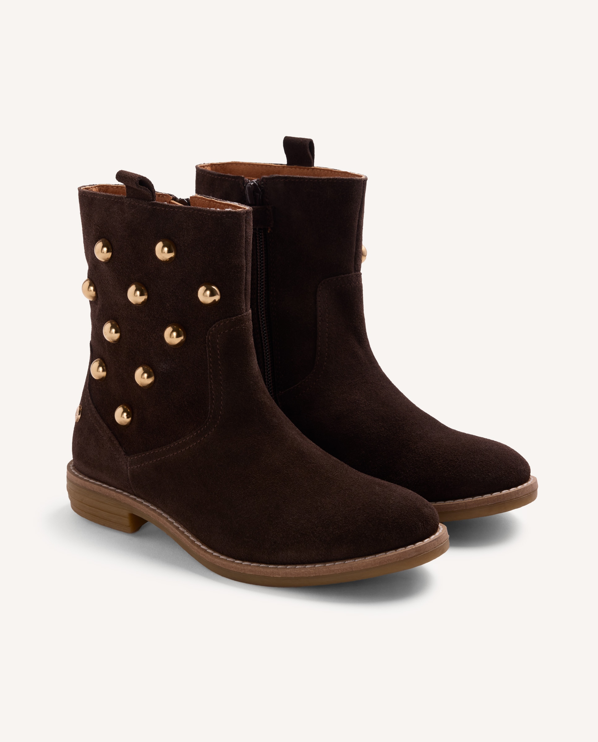 Botins Infantil de Pele com Tachas Douradas Laterais Chocolate-2