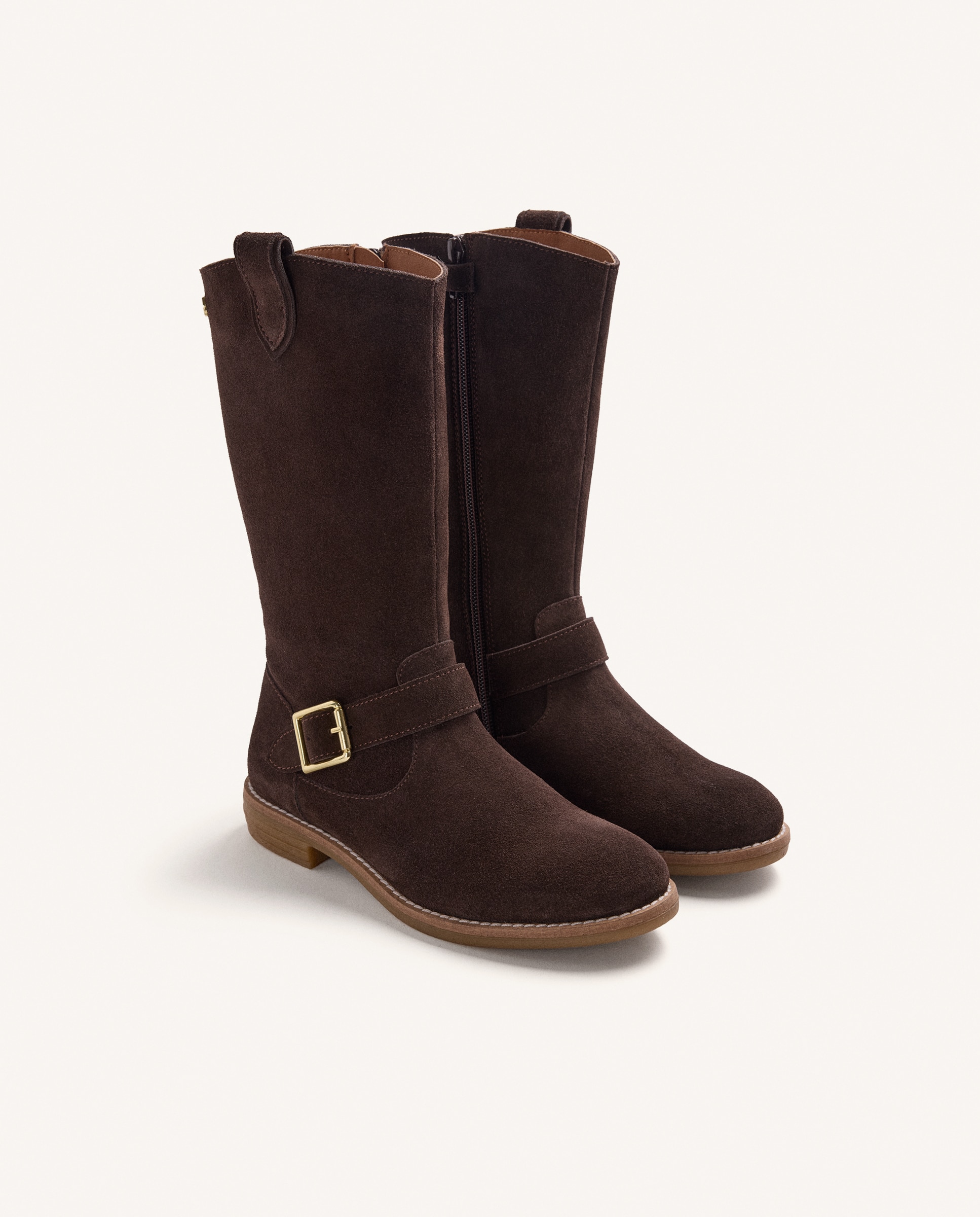 Botas de Pele de Camurça de Cano Alto Chocolate-2