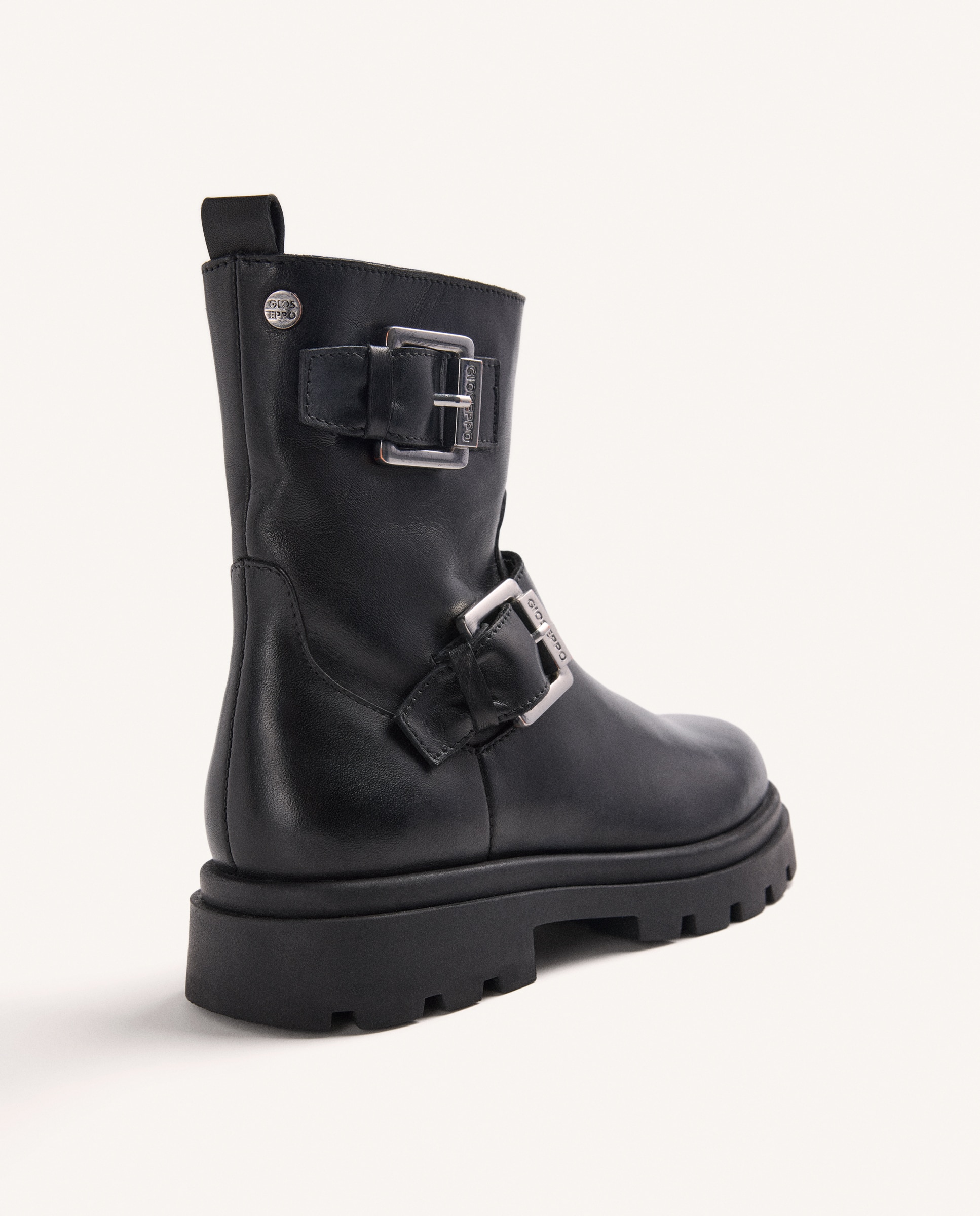 Botas Infantil de Pele Biker com Fivela Dupla Preto-3