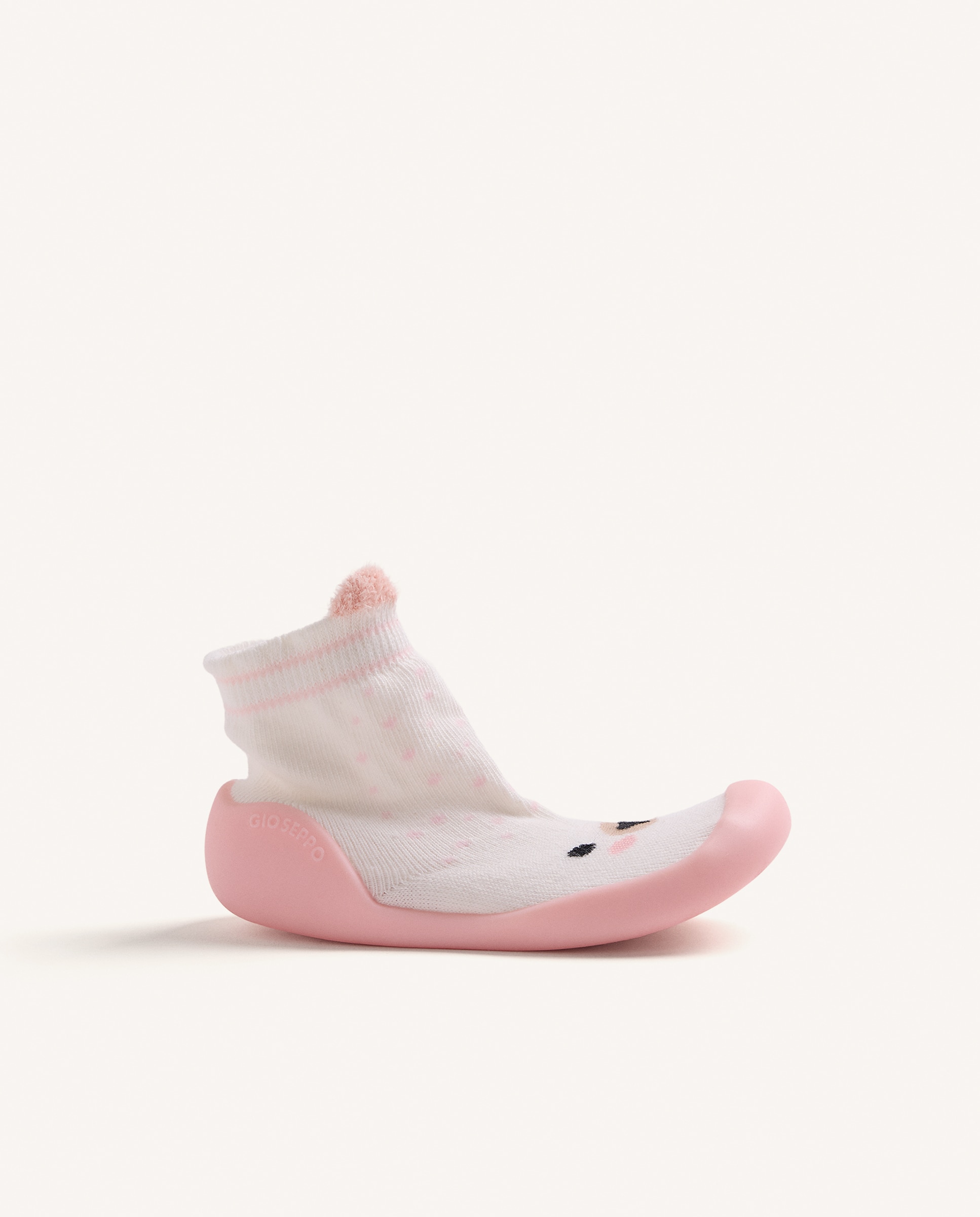 Pantufas Fechadas para Bebé Tipo Meias com Carinha de Animal Rosa-1