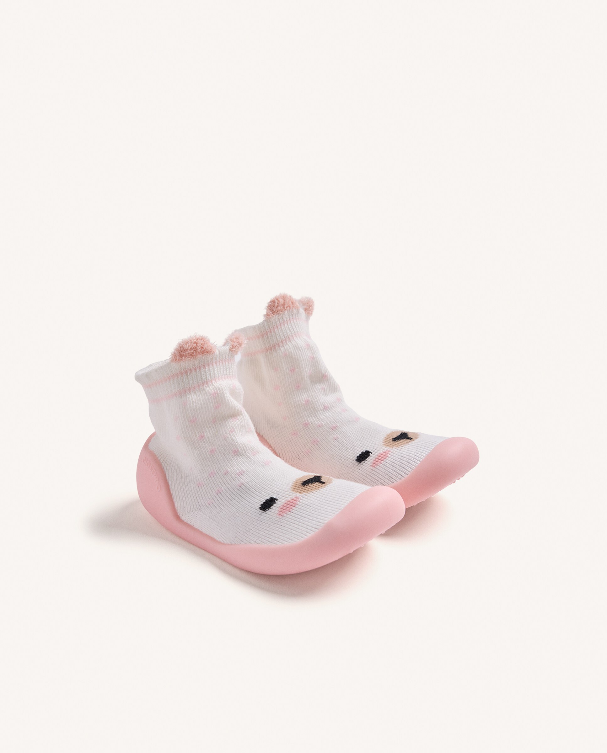 Pantufas Fechadas para Bebé Tipo Meias com Carinha de Animal Rosa-2