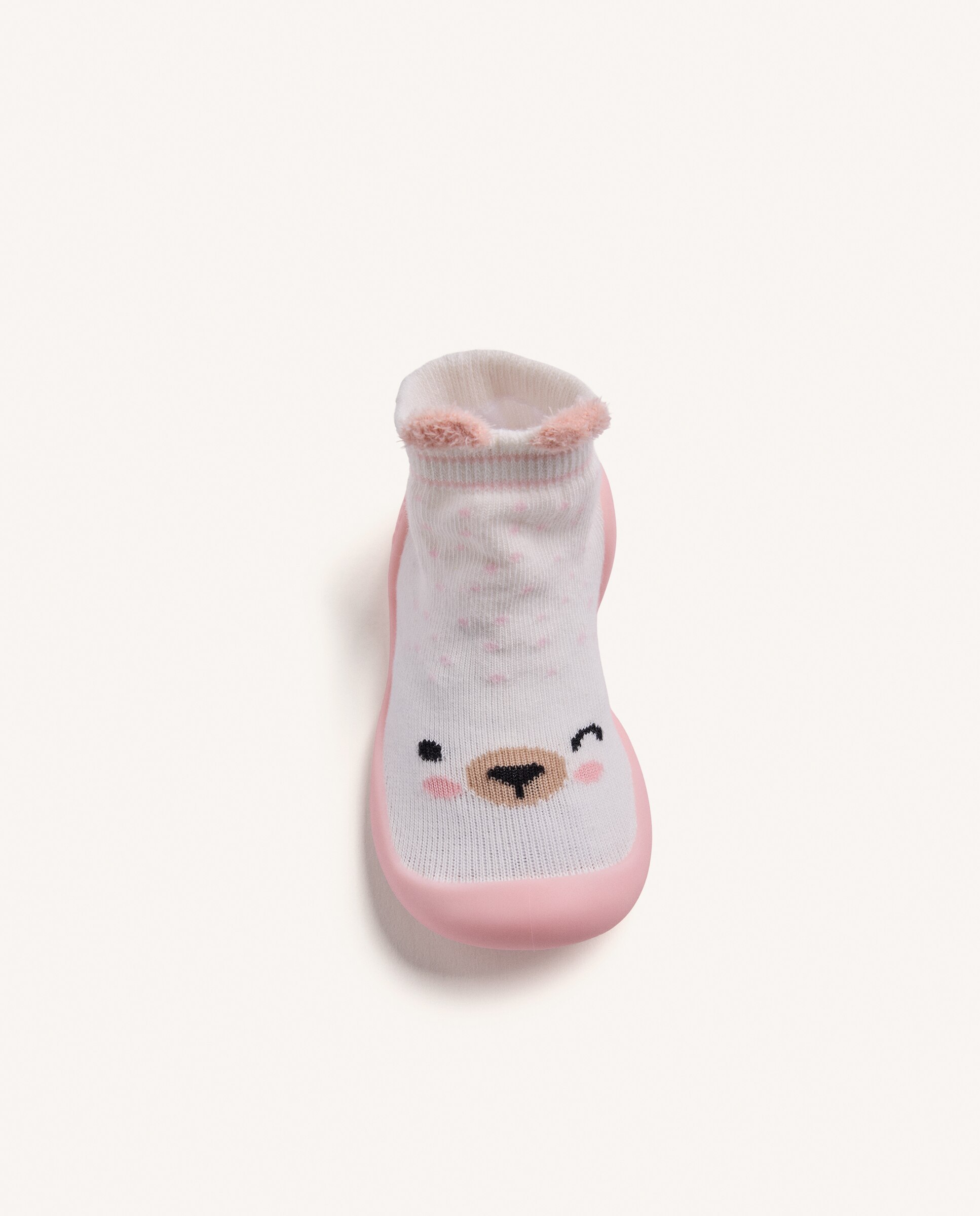 Pantufas Fechadas para Bebé Tipo Meias com Carinha de Animal Rosa-3