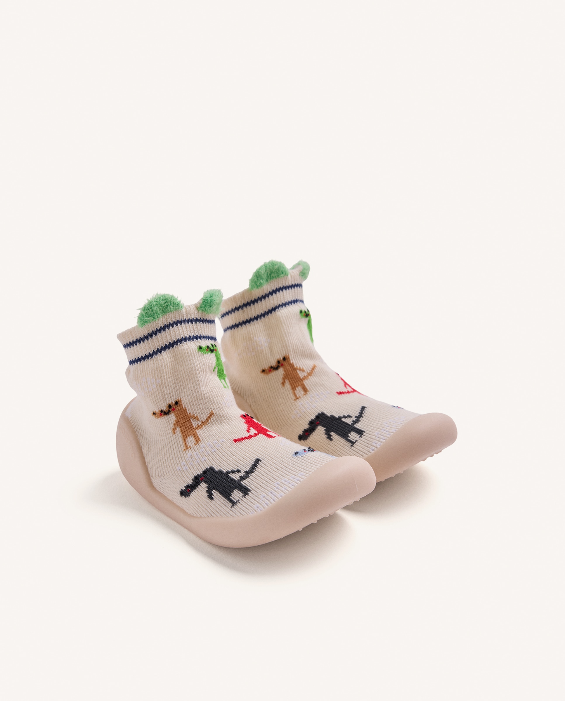 Pantufas Fechadas de Bebé Tipo Meia com Desenhos de Animal Bege-2