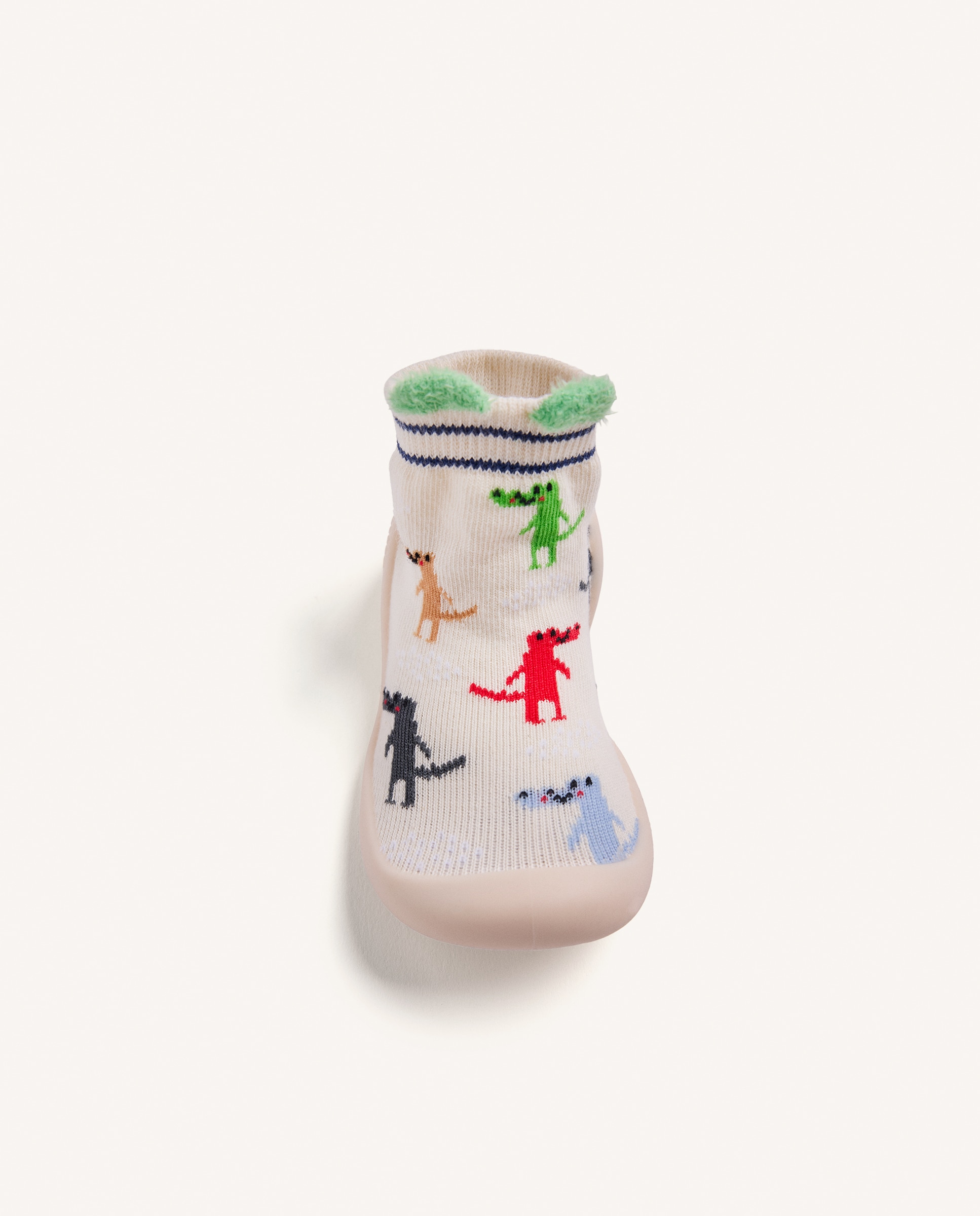 Pantufas Fechadas de Bebé Tipo Meia com Desenhos de Animal Bege-3