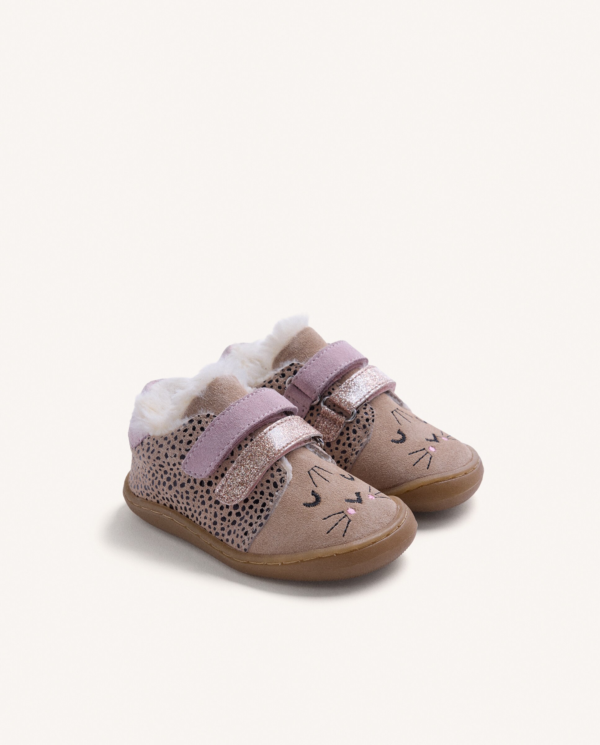 Sapatilhas Desportivas para Bebé de Pele com Detalhes Brilhantes e Bordado Barefoot Estampado-2
