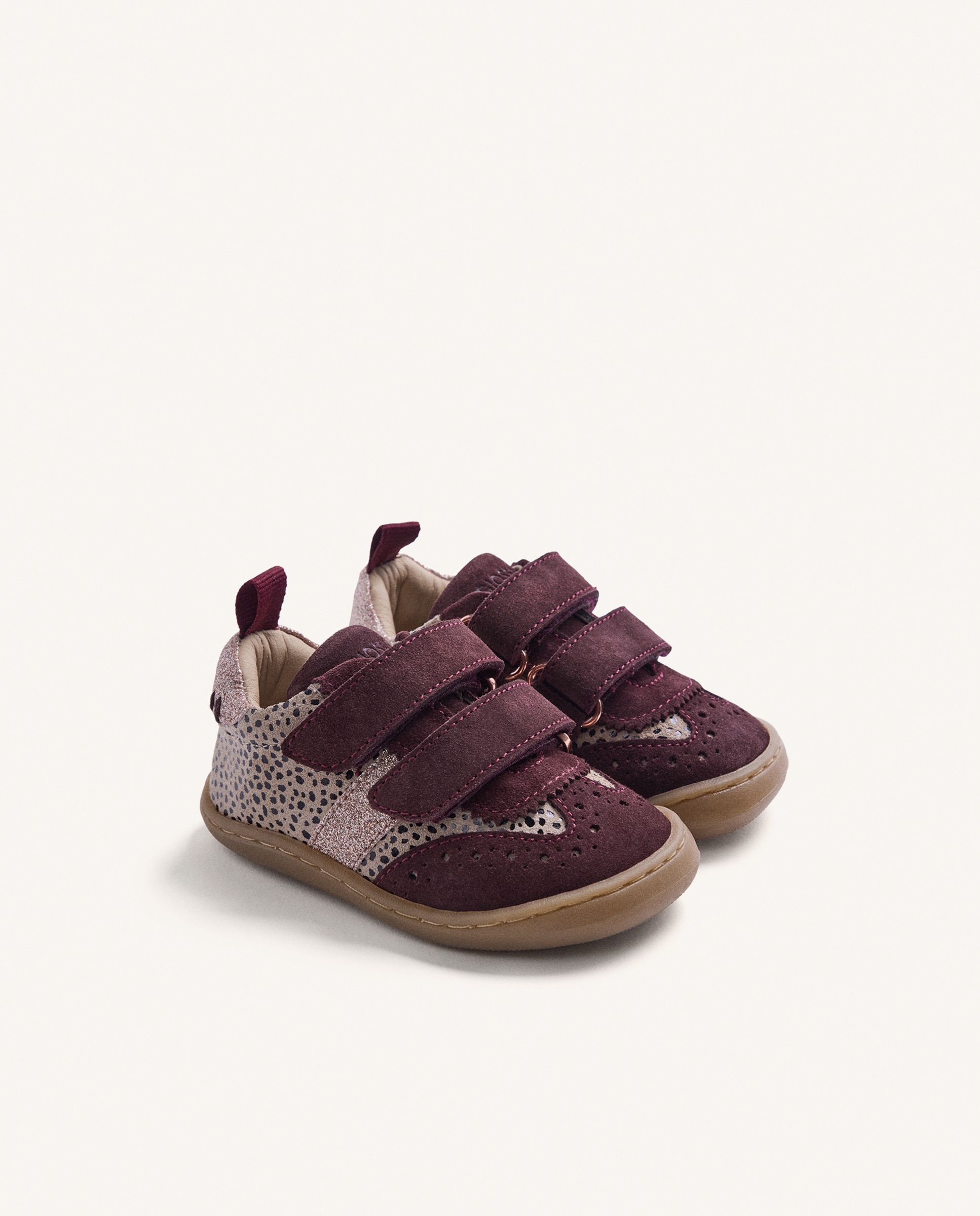 Sapatilhas Desportivas de Bebé em Pele com Estampado de Leopardo Barefoot Bordeaux-2