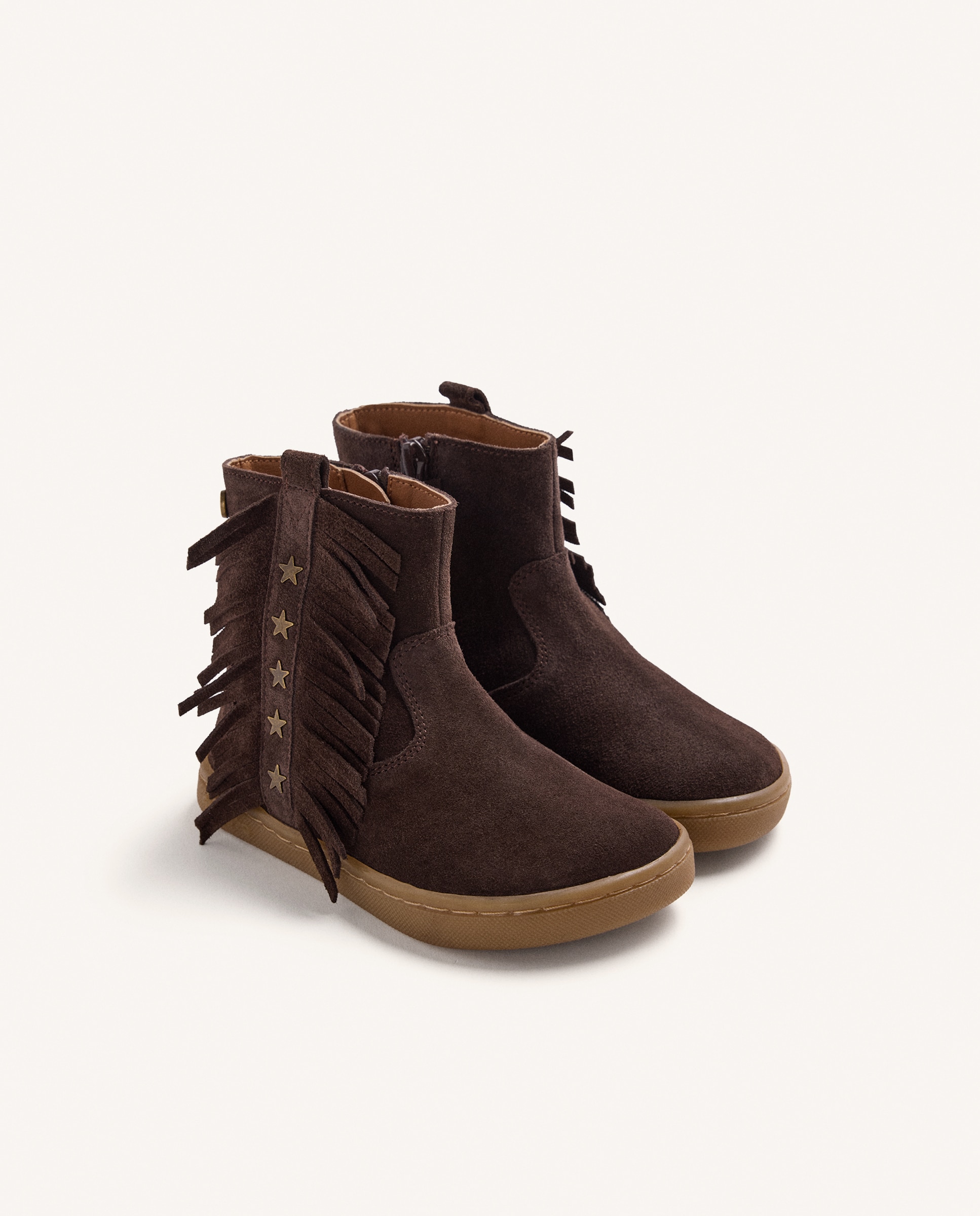 Botins Infantil de Pele com Franjas e Estrelas Barefoot Chocolate-2