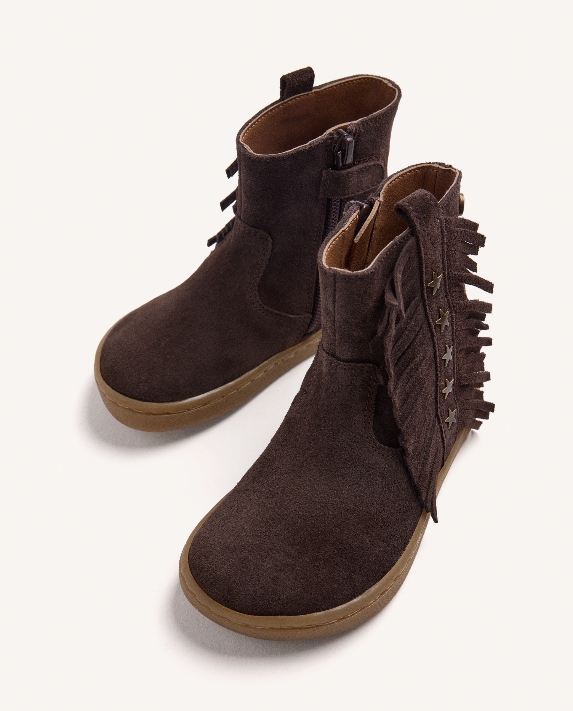Botins Infantil de Pele com Franjas e Estrelas Barefoot Chocolate-4