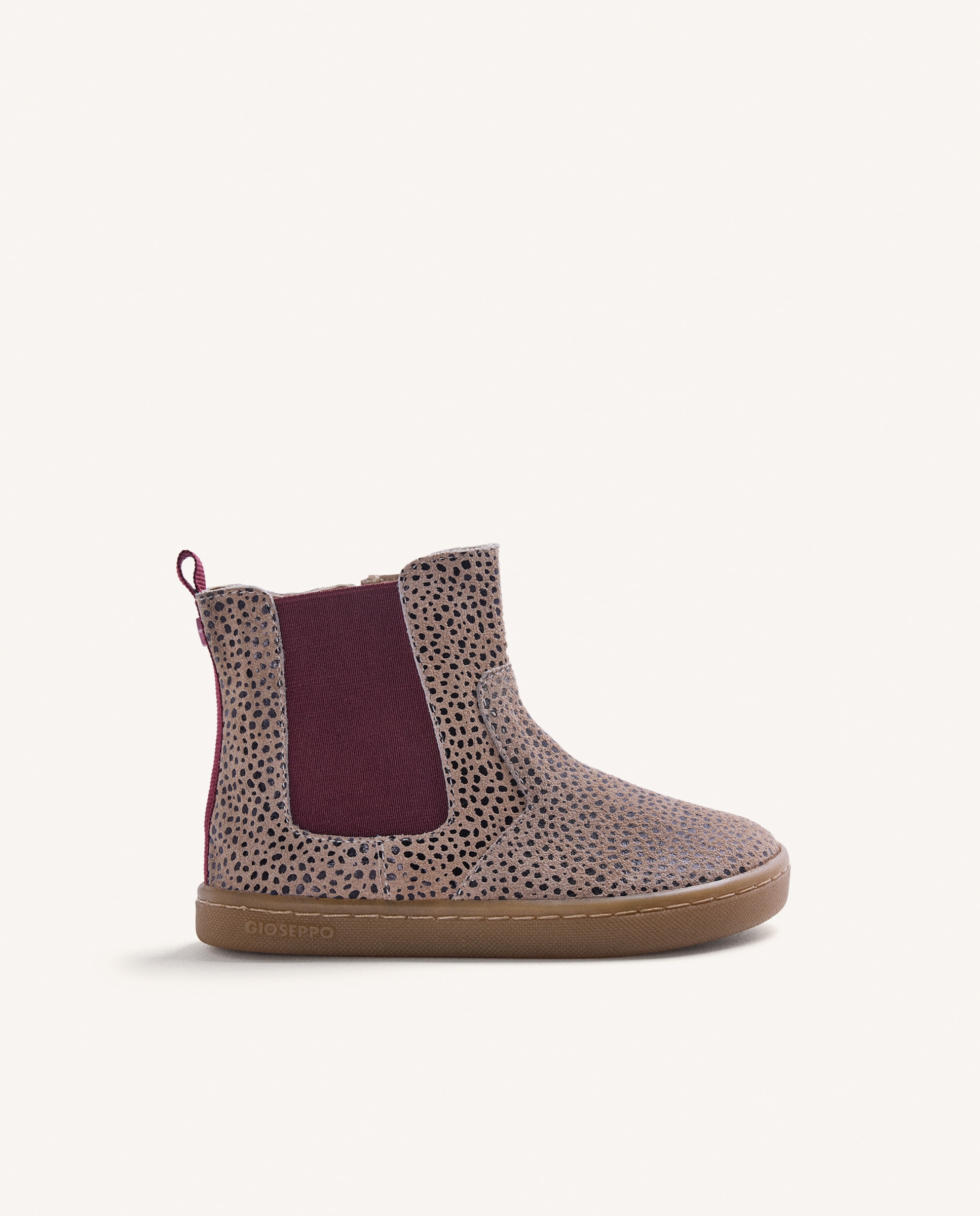 Botins Chelsea Barefoot de Pele com Animal Print e Elástico Bordeaux-1