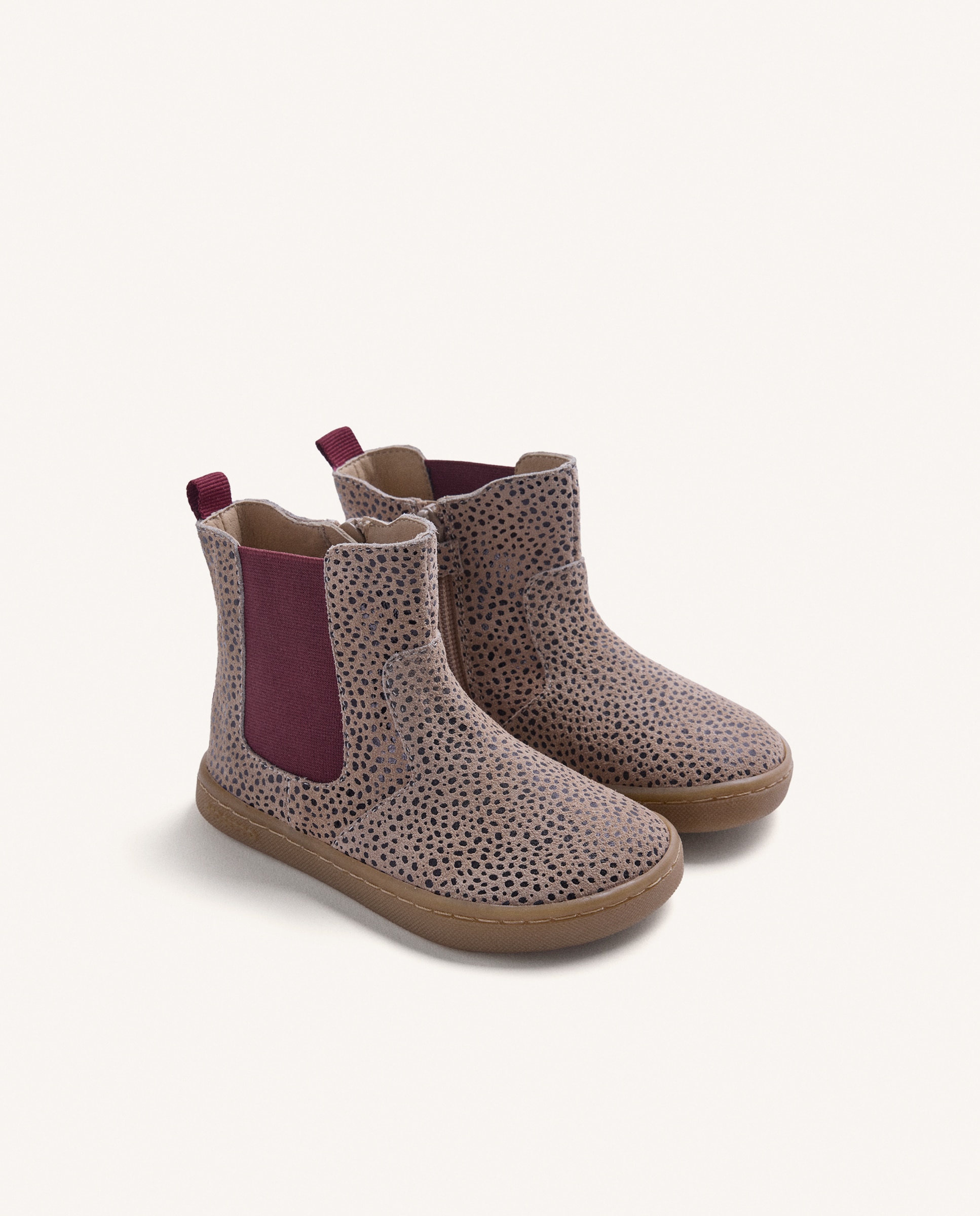 Botins Chelsea Barefoot de Pele com Animal Print e Elástico Bordeaux-2