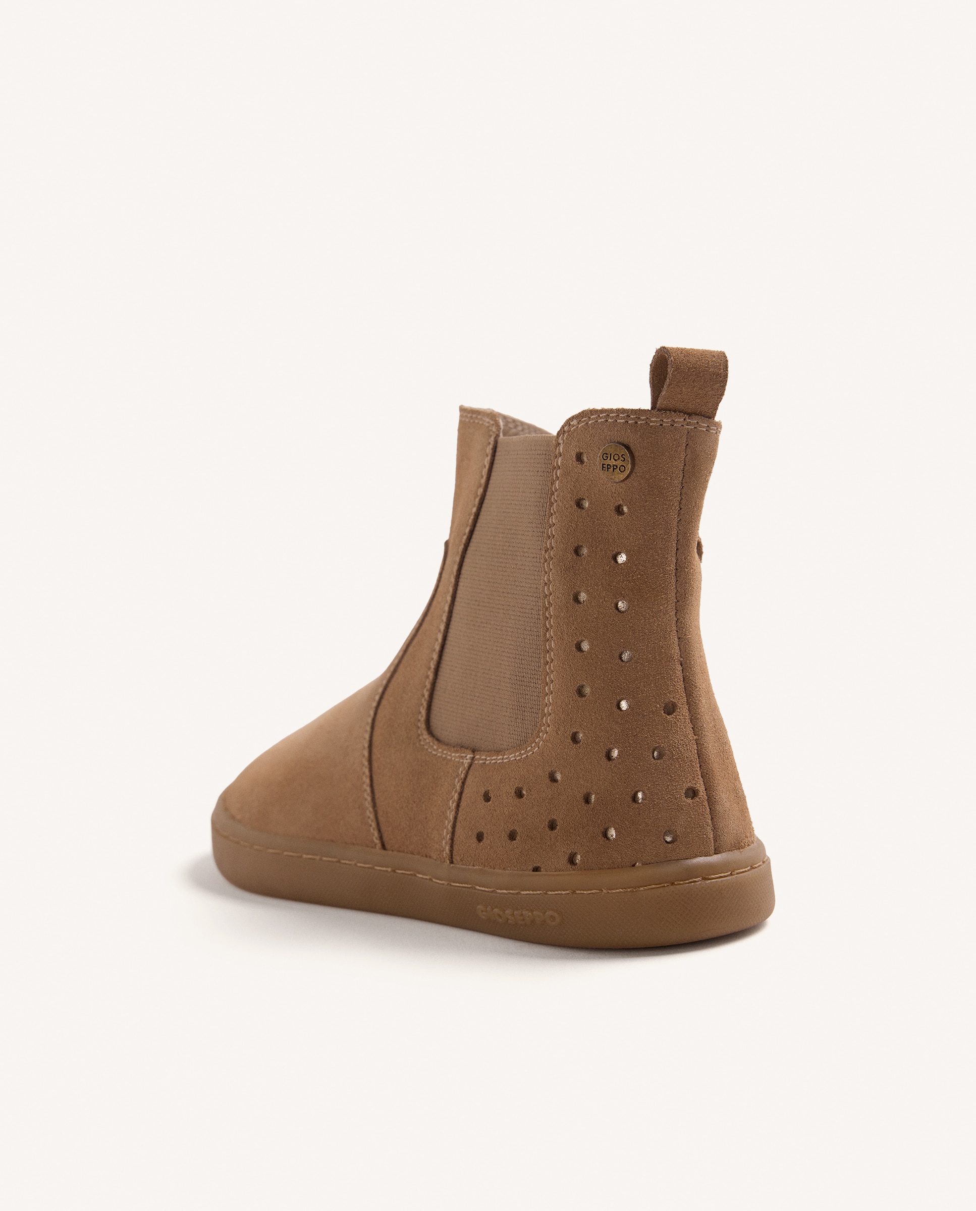 Botins Chelsea Barefoot de Pele com Detalhe Perfurado Areia-4