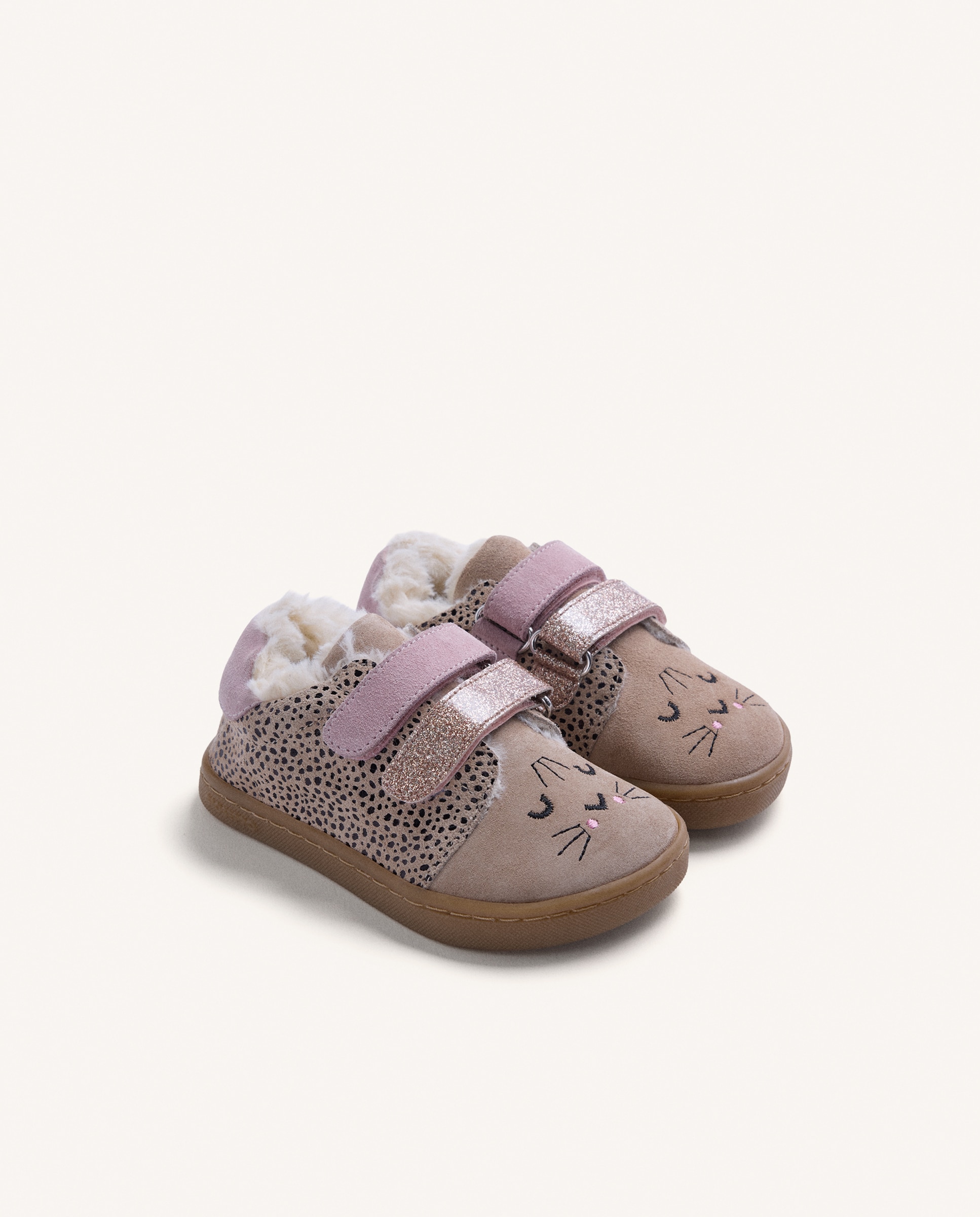 Sapatilhas Desportivas de Pele com Cara de Gato e Forro de Pelo Barefoot Estampado-2
