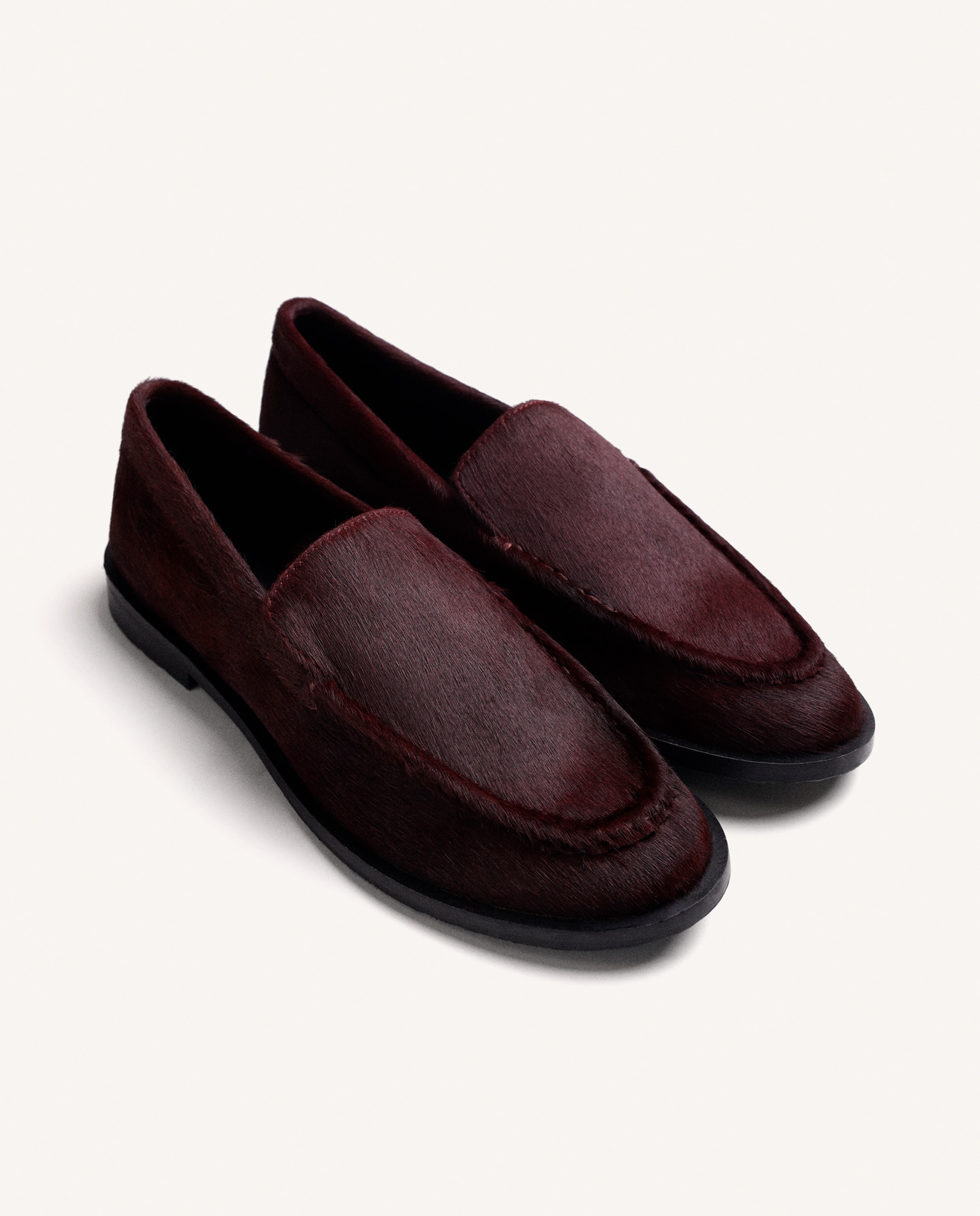 Mocassins de Pele Tipo Pelo e Palmilha Acolchoada Bordeaux-2