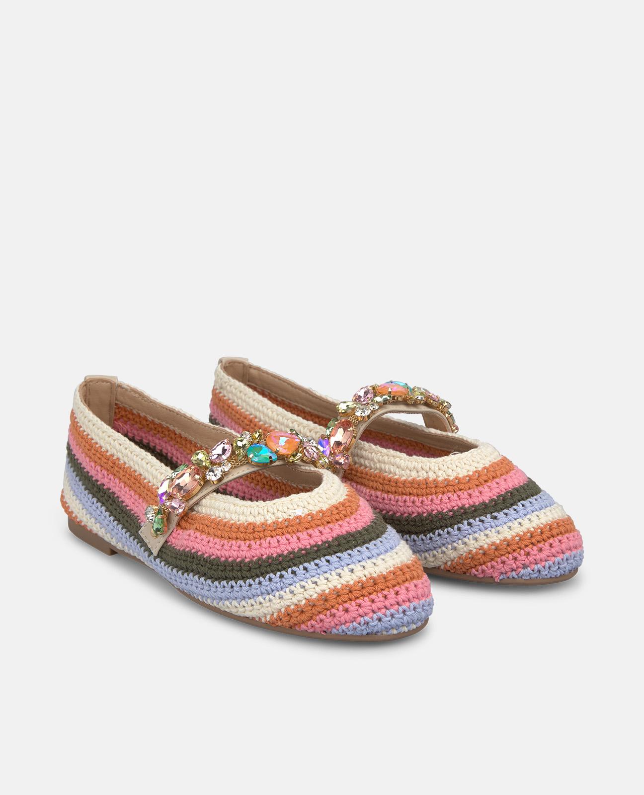 Sabrinas Rasas em Crochet com Tira Frontal com Detalhe Joia Multicolor-2