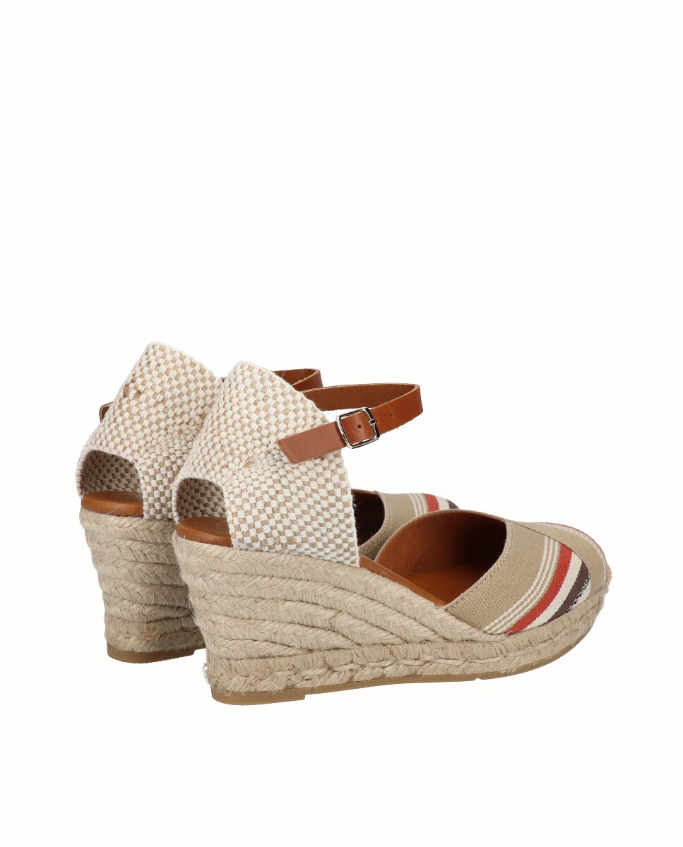 Alpercatas de Cunha em Algodão Às Riscas Bege-3