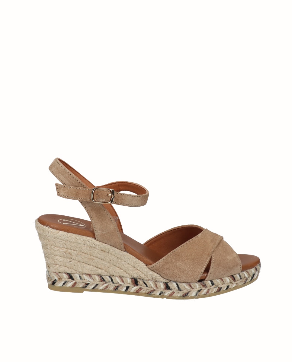 Sandálias de Cunha em Camurça Castanho-claro-1