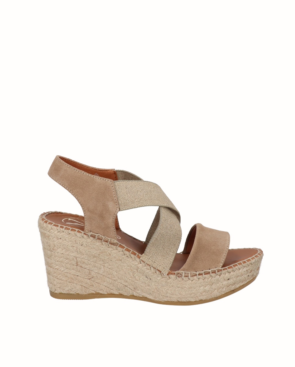 Sandálias de Cunha em Pele com Elásticos Castanho-claro-1