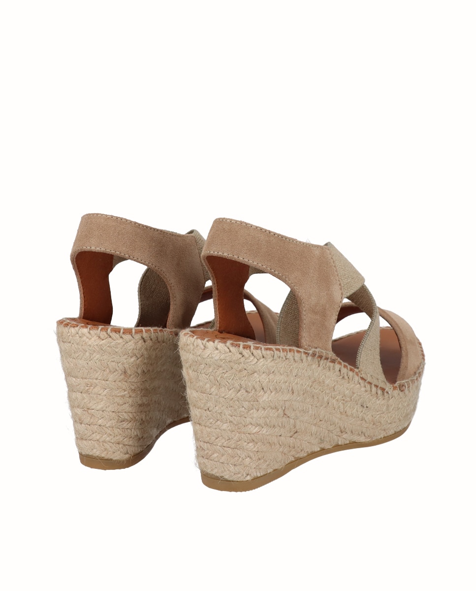 Sandálias de Cunha em Pele com Elásticos Castanho-claro-3