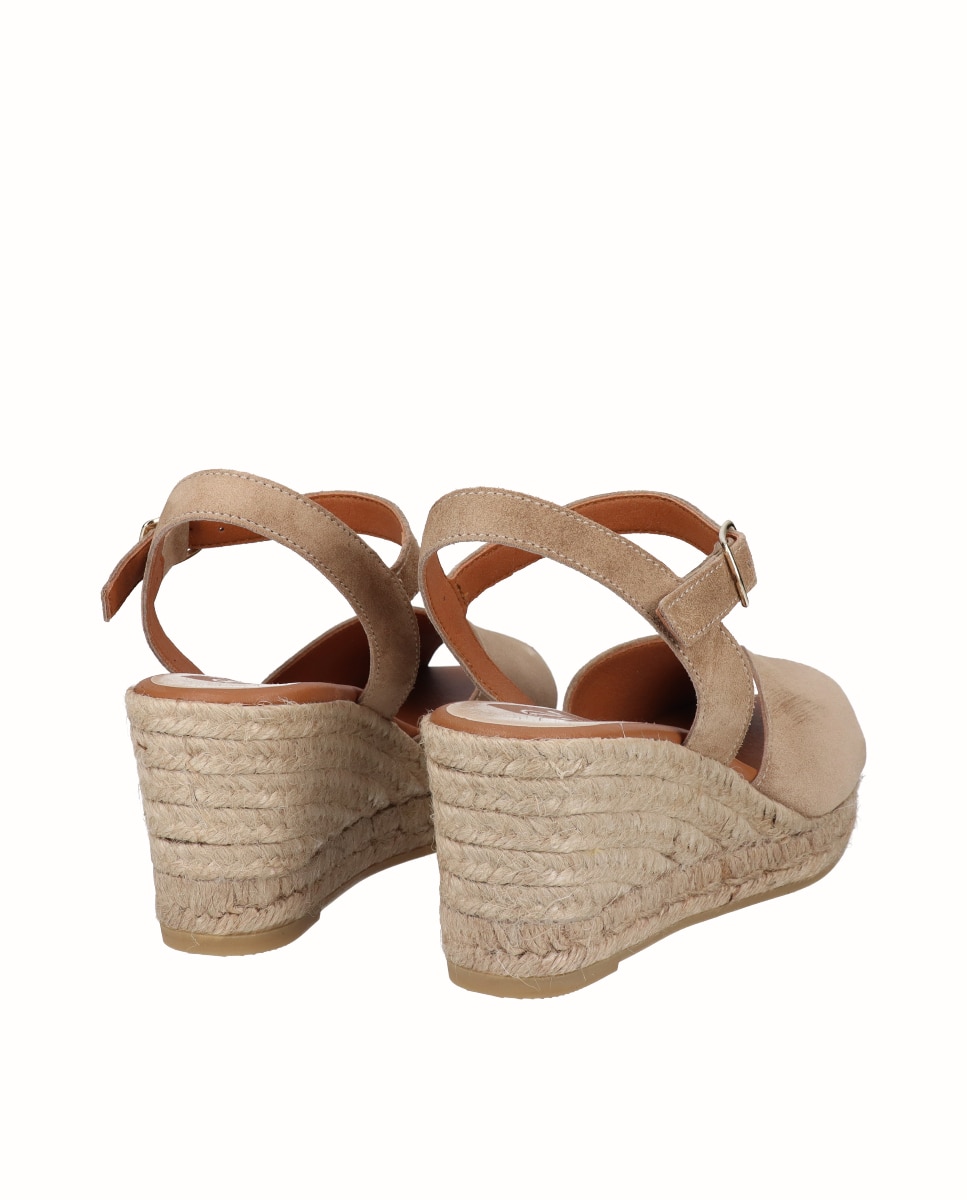 Sandálias de Cunha em Camurça com Decote em V Castanho-claro-3