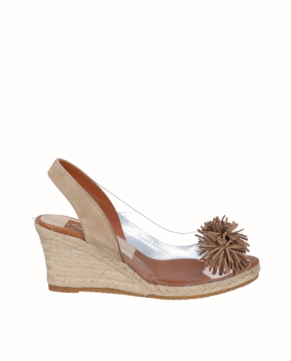 Sandálias de Cunha em Vinil e Camurça Castanho-claro-1