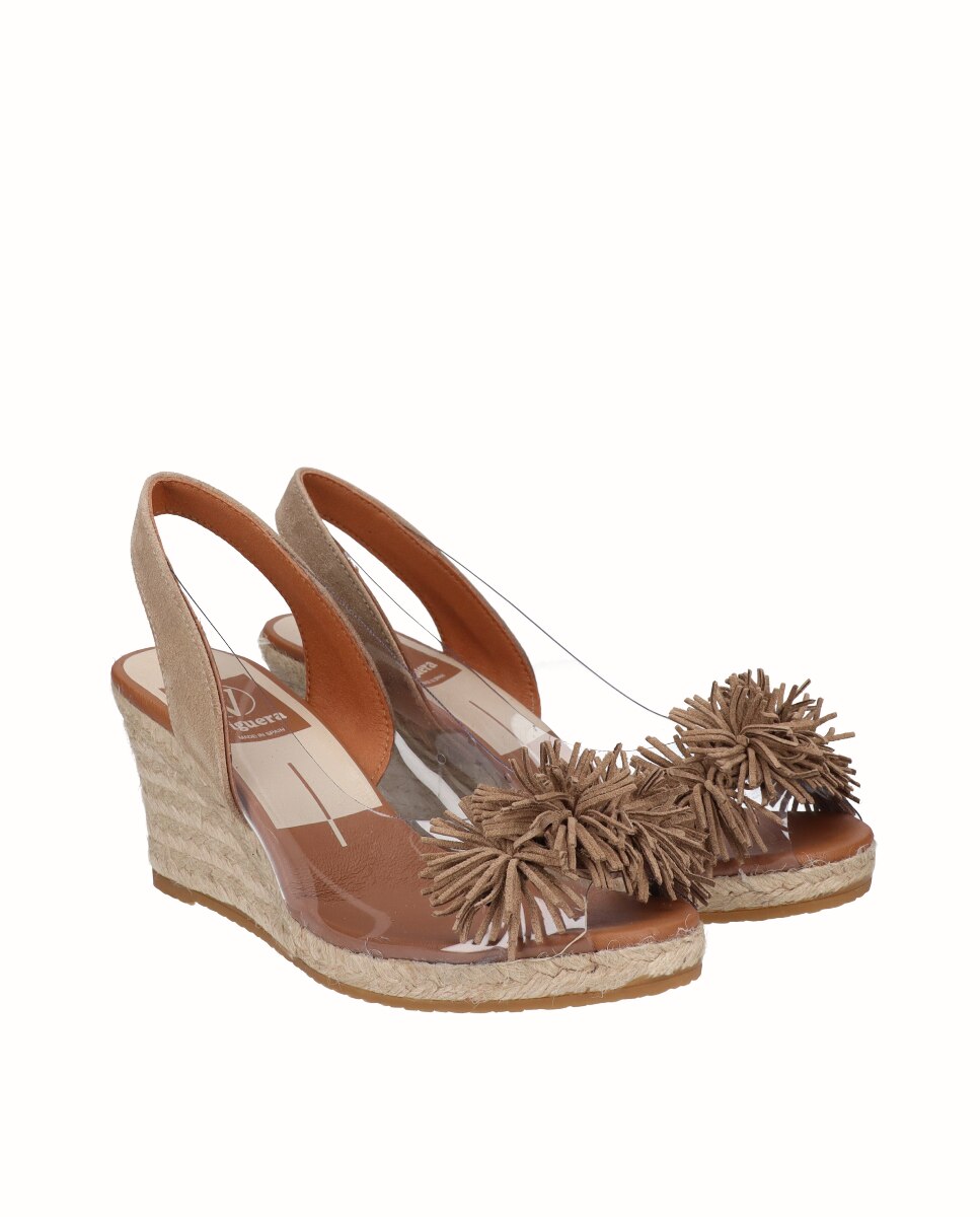 Sandálias de Cunha em Vinil e Camurça Castanho-claro-2