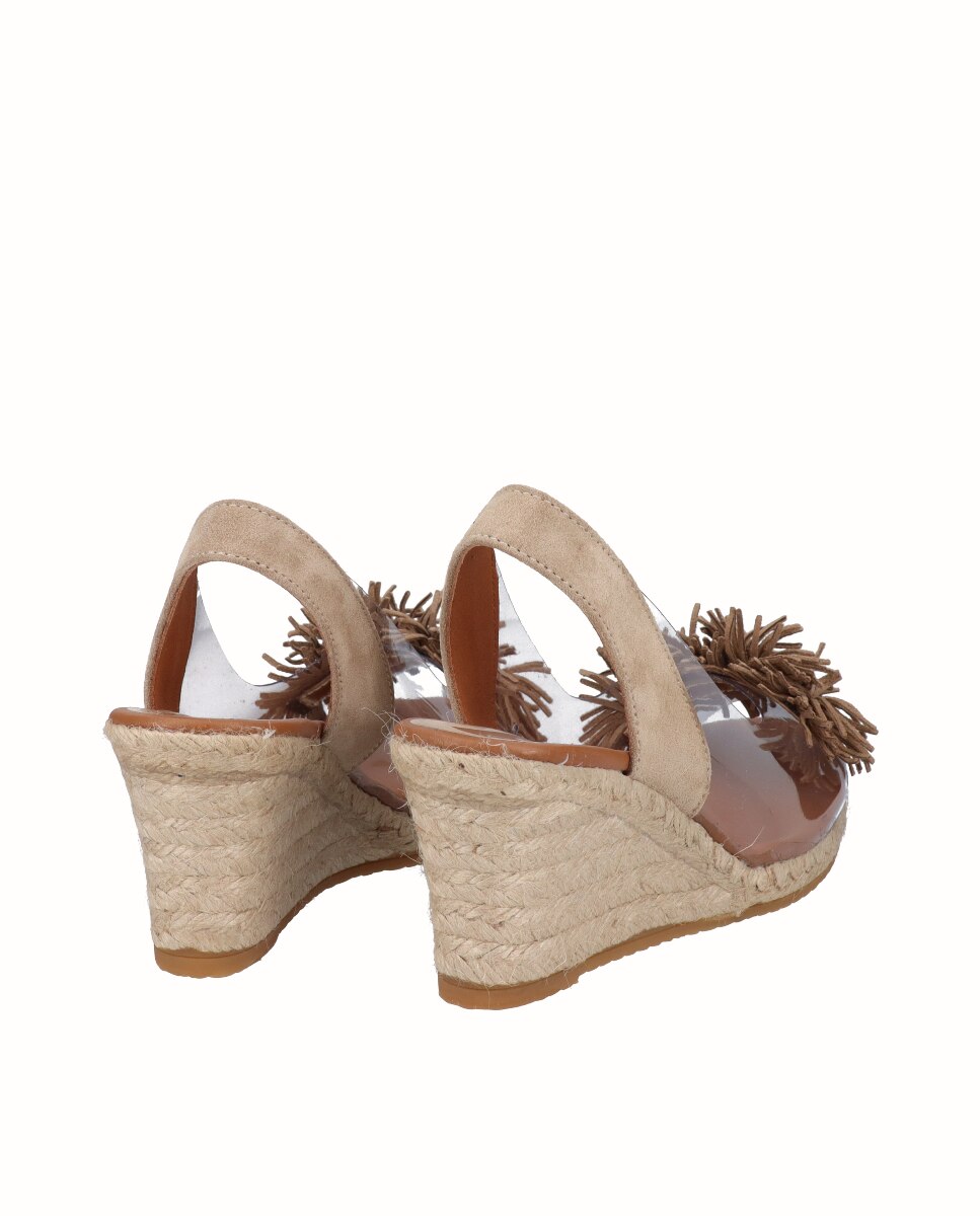 Sandálias de Cunha em Vinil e Camurça Castanho-claro-3