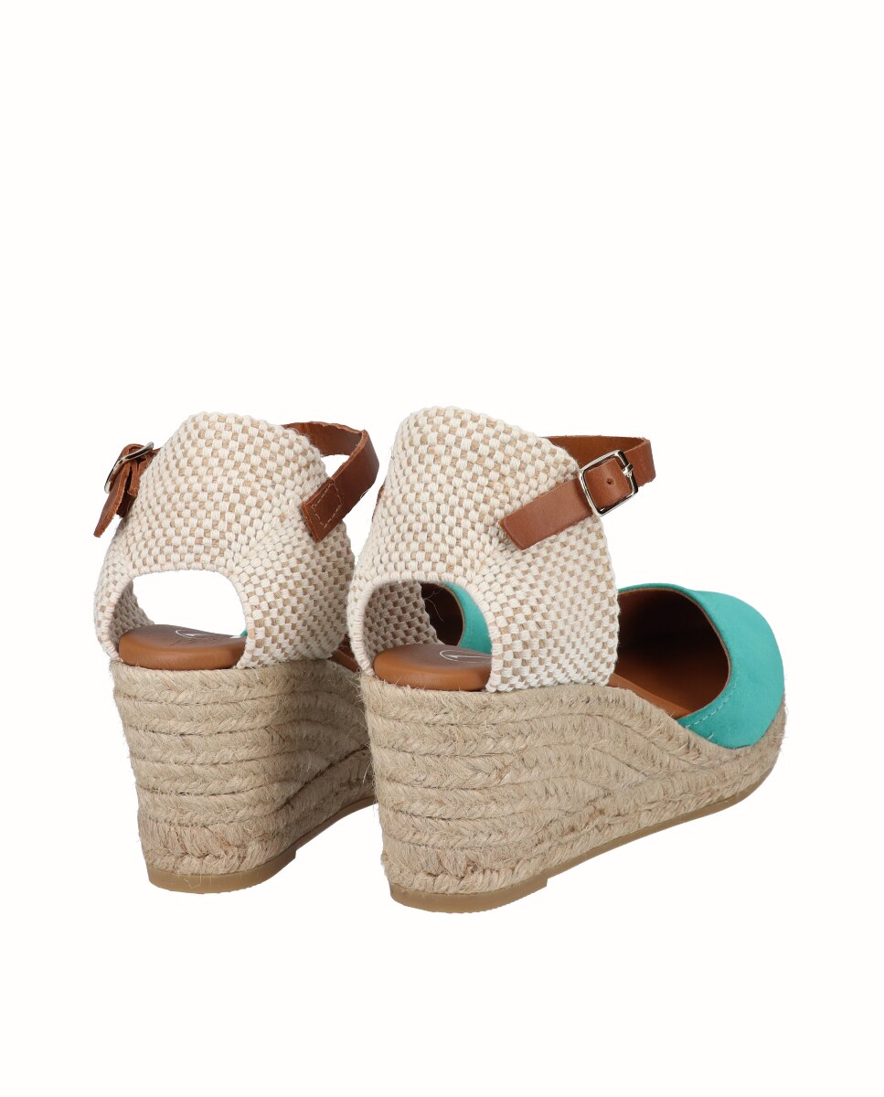 Alpercatas de Cunha em Pele com Tira no Tornozelo Verde-3