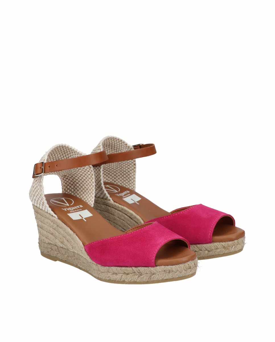 Sandálias de Cunha em Camurça Fúcsia-2