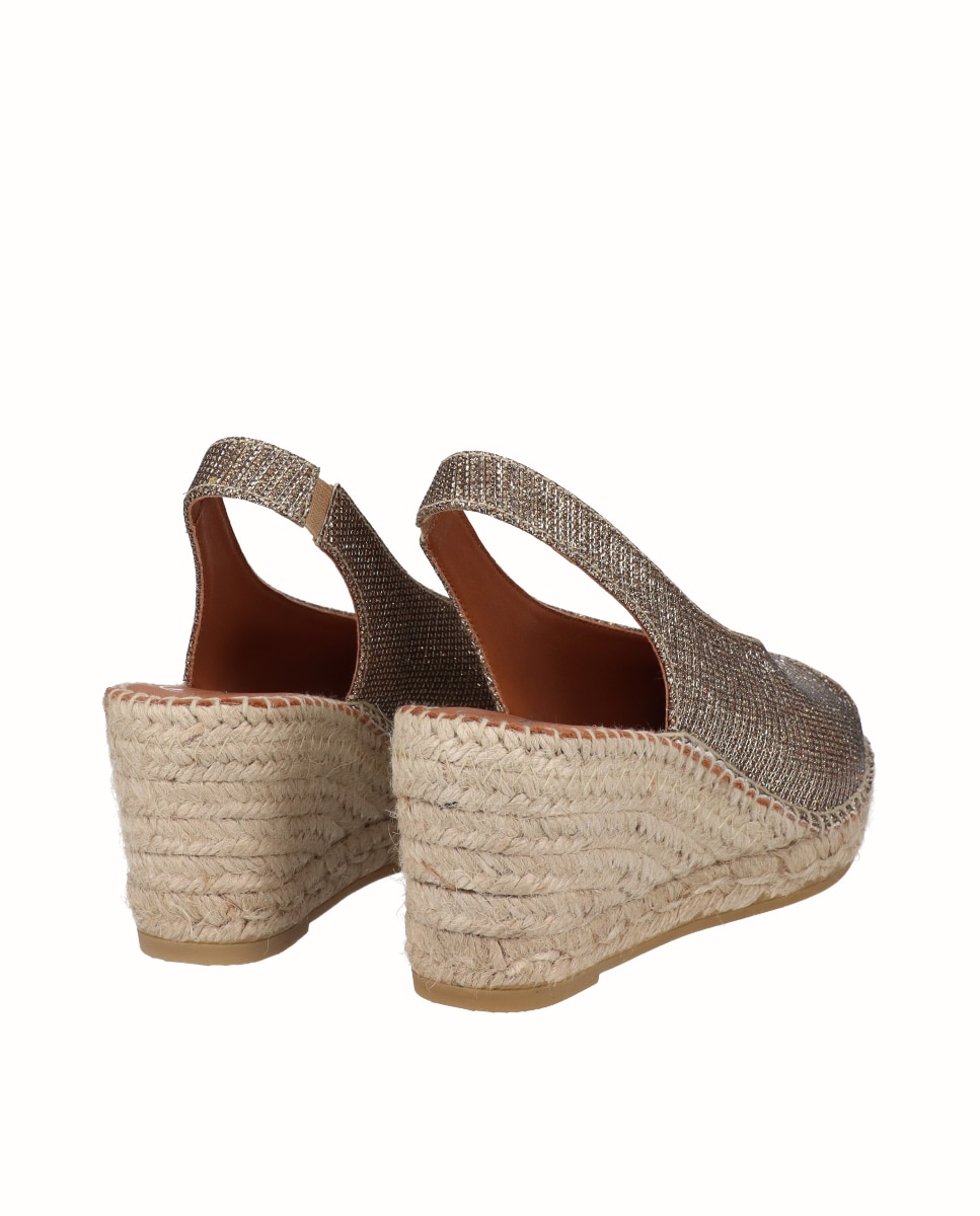 Sandálias de Cunha com Decote em V Castanho-3