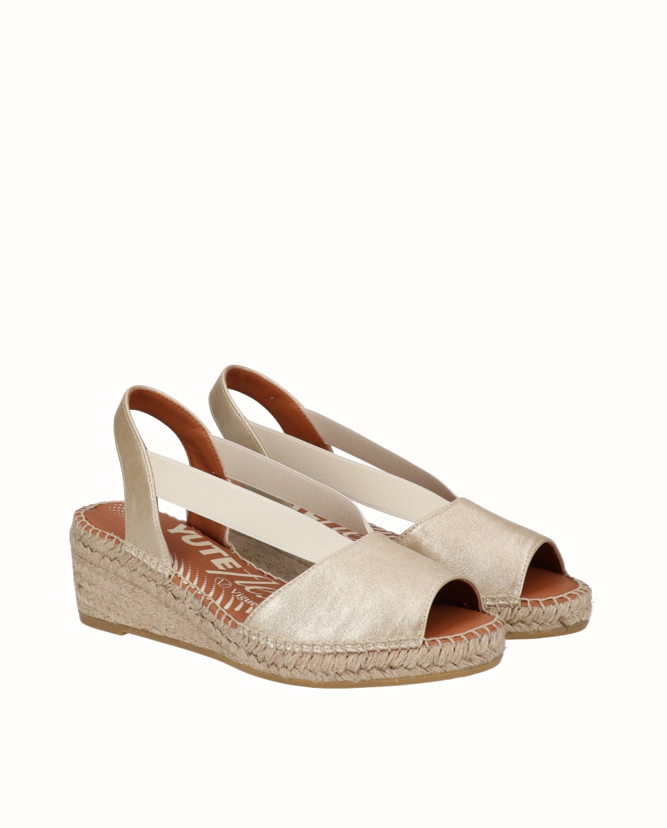 Sandálias de Cunha Média Yuteflex com Elásticos Ouro-2