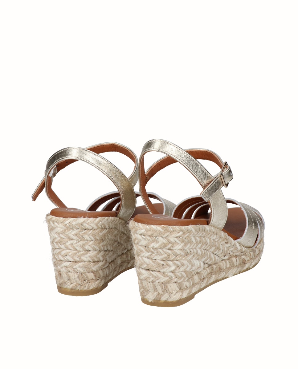 Sandálias de Cunha em Pele Ouro-3