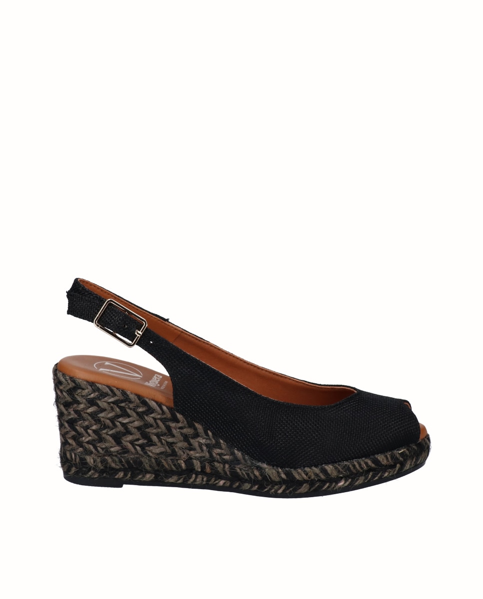 Imagem 0 de Alpercatas Peep Toes de Linho com Sola em Cunha