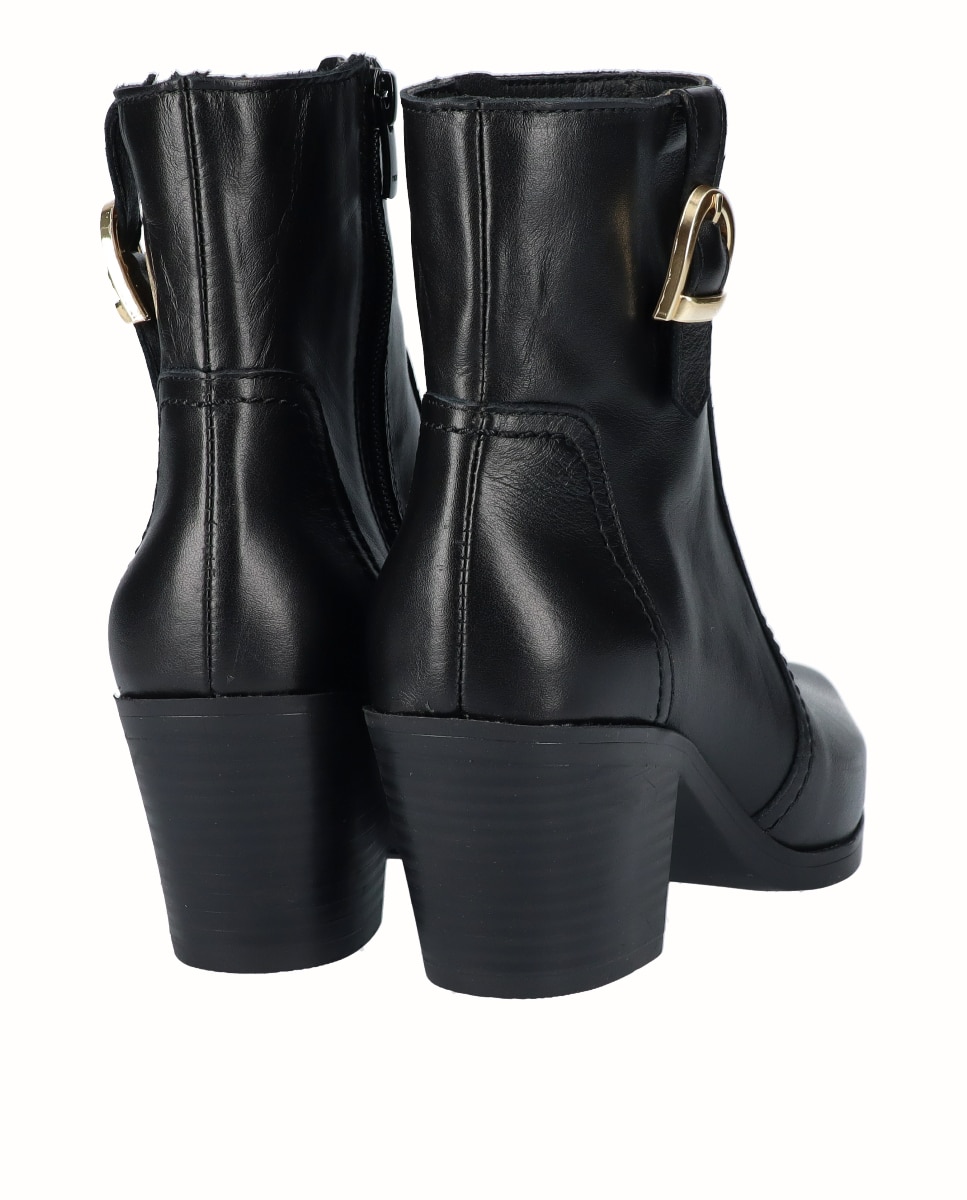 Botins Básicos de Pele com Fivela Preto-3